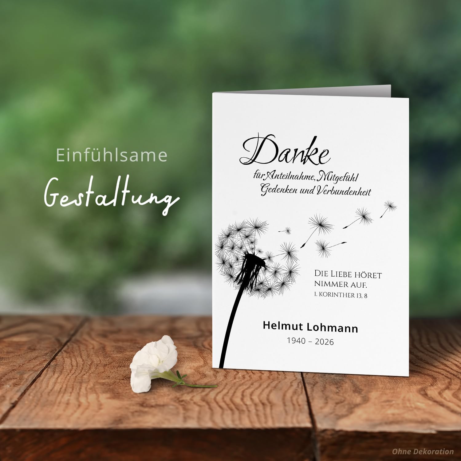Einladungskarten Manufaktur Hamburg 10 PERSONALISIERTE Trauer Danksagungen Dankeskarten mit Text und Foto | Individuell anpassbare Trauerkarten mit Briefumschlägen | Karten Pusteblume