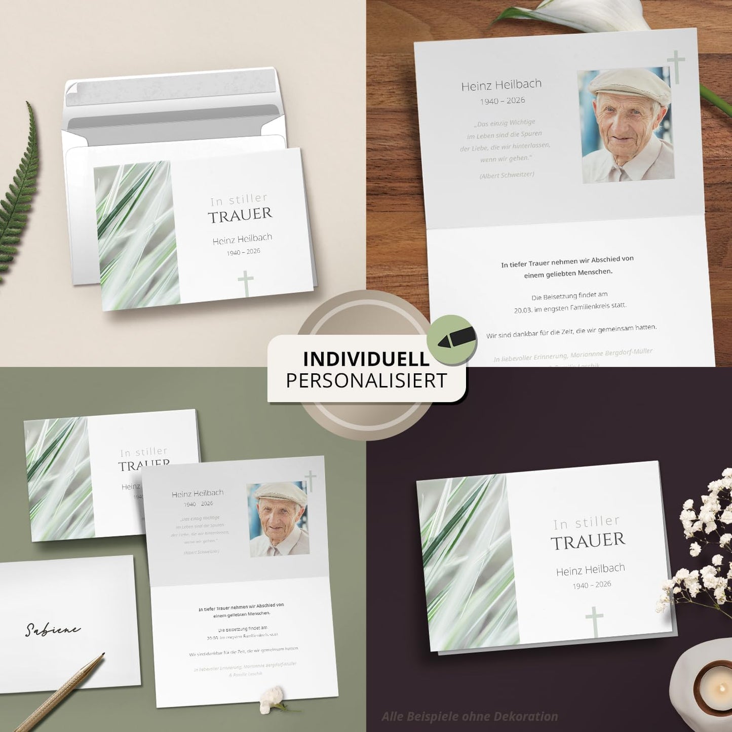 10x Einladung Beerdigung und Trauerfeier PERSONALISIERT | INDIVIDUALISIERT mit Text Foto und Umschlägen Klappkarte stilvoll hochwertig Karten Motiv 05