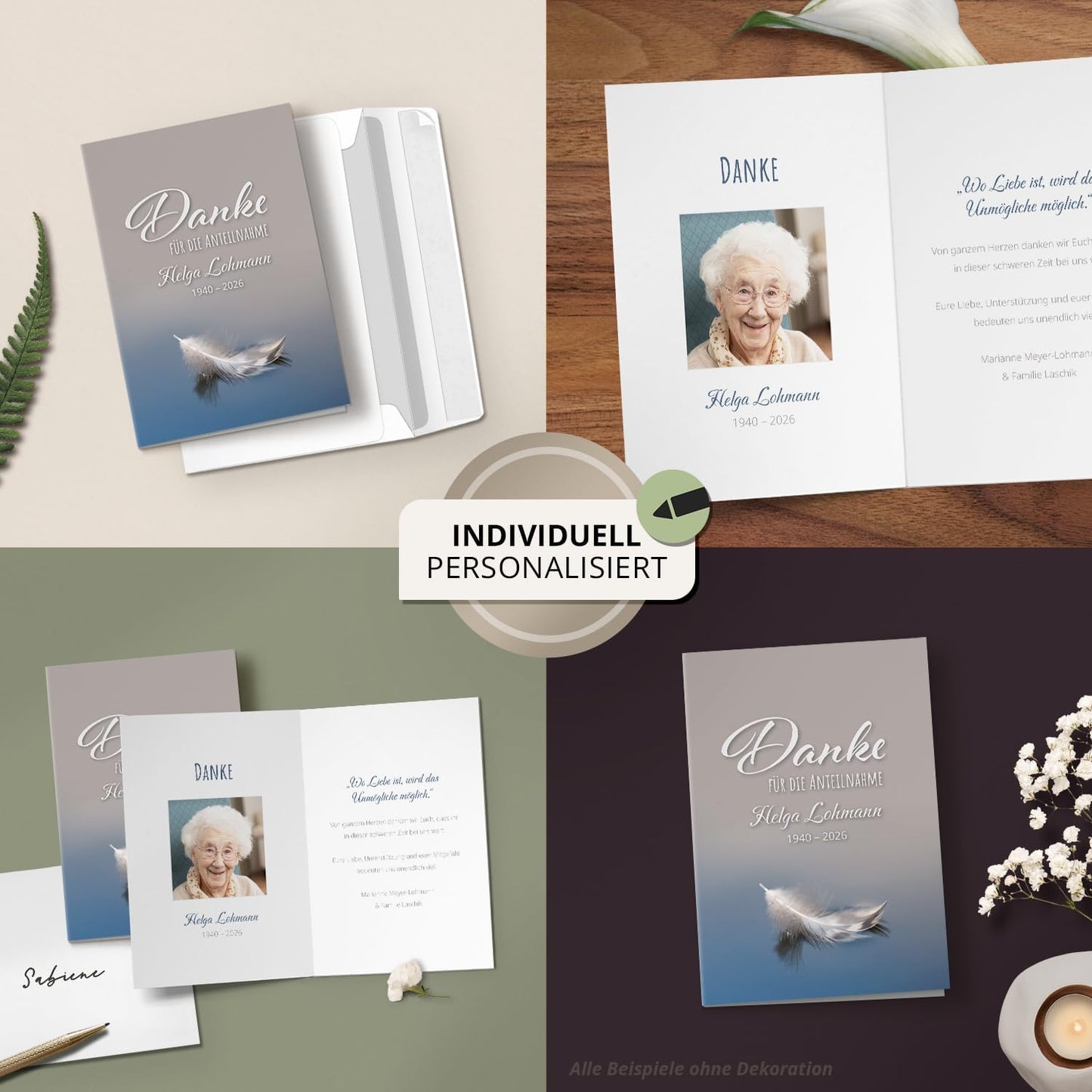 Einladungskarten Manufaktur Hamburg 10 PERSONALISIERTE Trauer Danksagungen Dankeskarten mit eigenem Text und Foto | Individuell anpassbare Trauerkarten mit Briefumschlägen | Karten Design 27