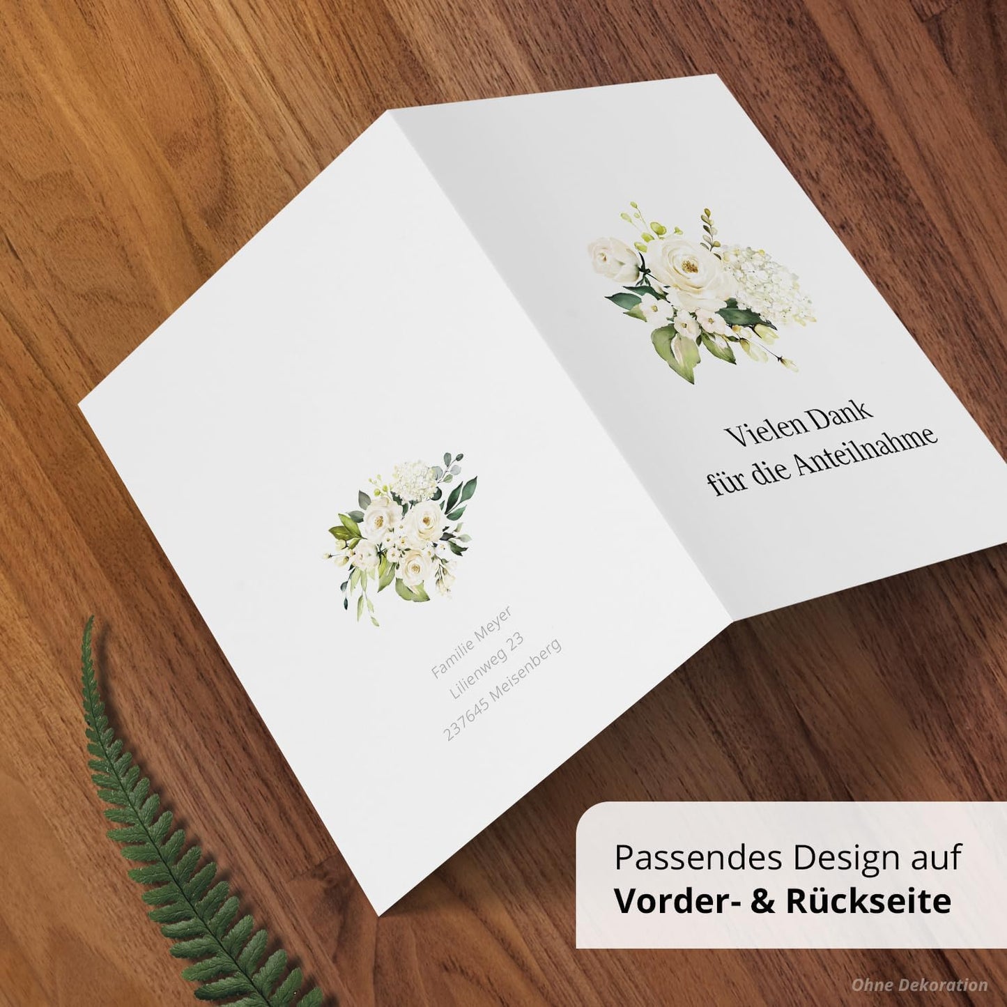 10 PERSONALISIERTE Trauer Danksagungen Dankeskarten mit eigenem Text und Foto | Individuell anpassbare Danke Trauerkarten mit Briefumschlägen | Karten Anteilnahme Blumen weiss