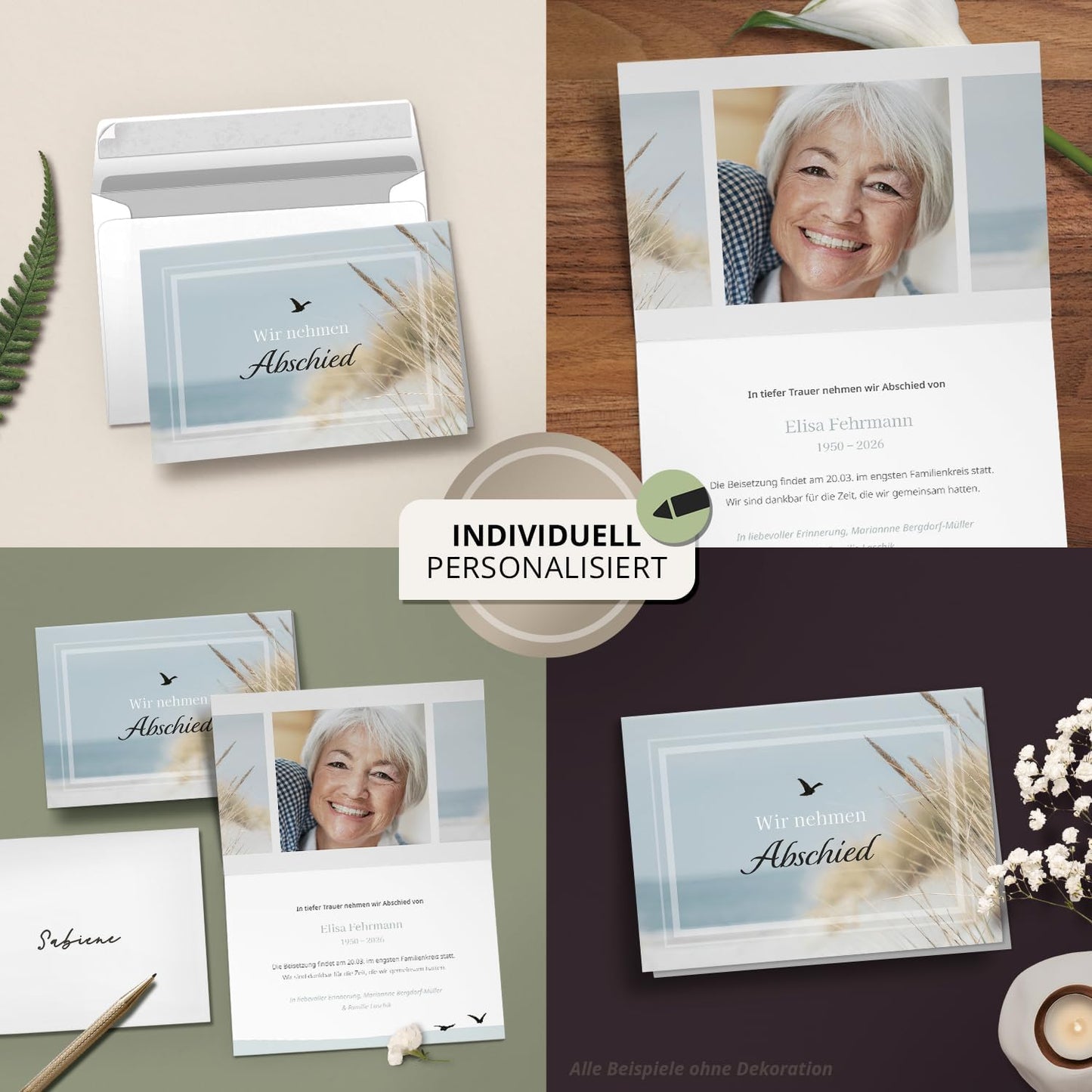10x Einladung Beerdigung und Trauerfeier PERSONALISIERT | INDIVIDUALISIERT mit Text Foto und Umschlägen Klappkarte stilvoll hochwertig Karten Motiv 04
