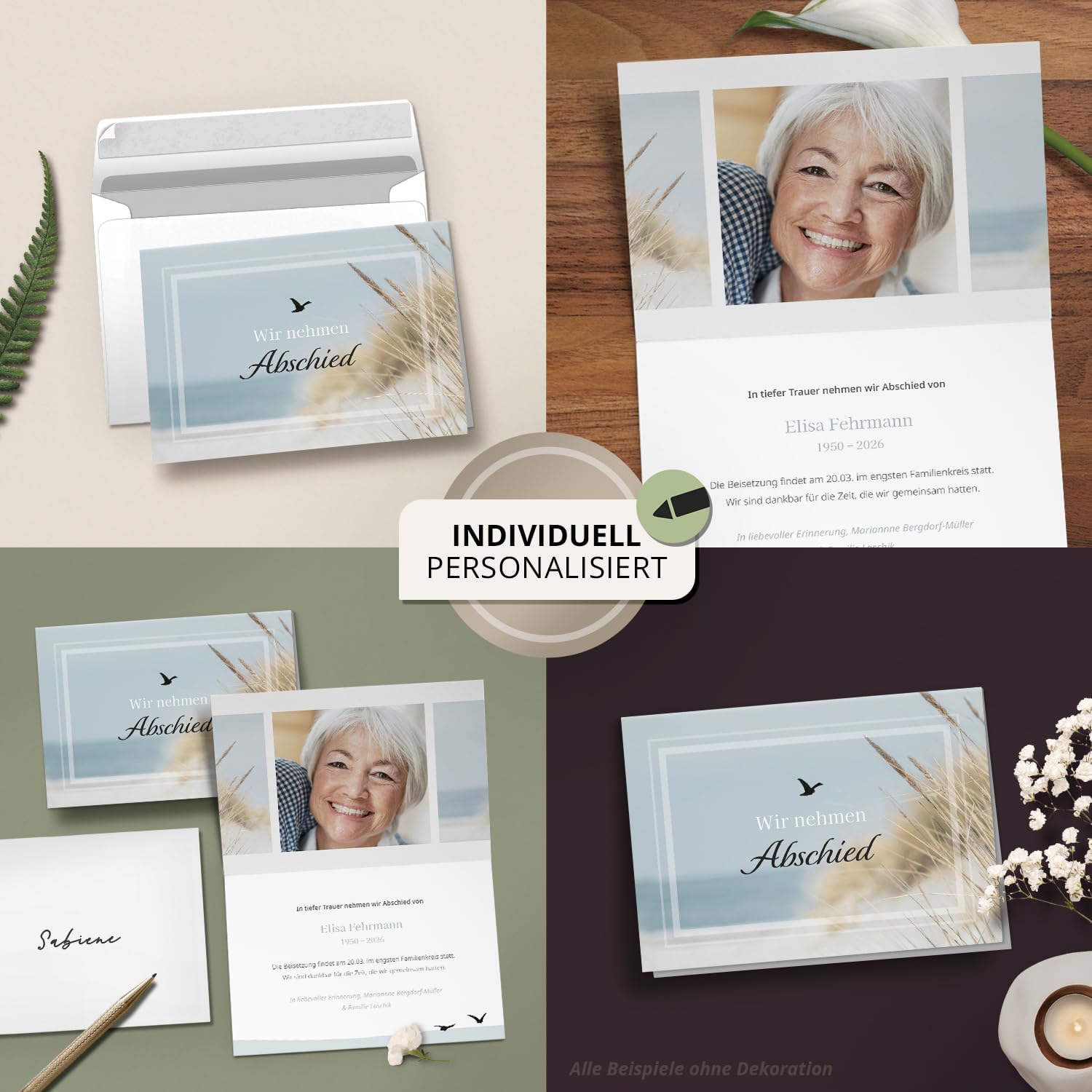 10x Einladung Beerdigung und Trauerfeier PERSONALISIERT | INDIVIDUALISIERT mit Text Foto und Umschlägen Klappkarte stilvoll hochwertig Karten Motiv 04