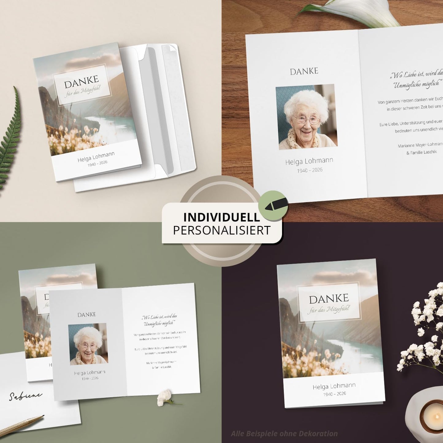 Einladungskarten Manufaktur Hamburg 10 PERSONALISIERTE Trauer Danksagungen Dankeskarten mit eigenem Text und Foto | Individuell anpassbare Trauerkarten mit Briefumschlägen | Karten Design 42