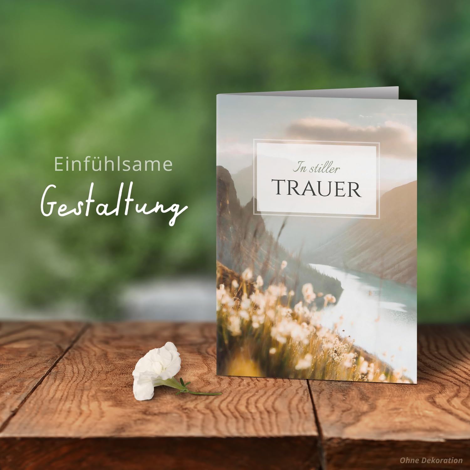 10 Trauerkarten mit Umschlag – Einladung zur Beerdigung oder Trauerfeier | Abschied | Hochwertige Klappkarten zur Todesanzeige – Motiv: Bergwiese