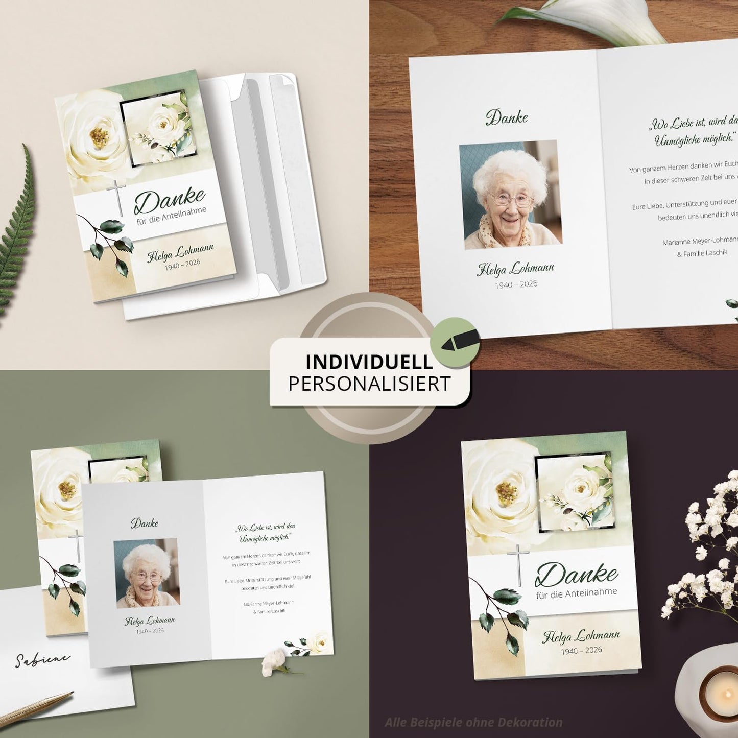 Einladungskarten Manufaktur Hamburg 10 PERSONALISIERTE Trauer Danksagungen Dankeskarten mit eigenem Text und Foto | Individuell anpassbare Trauerkarten mit Briefumschlägen | Karten Design 23