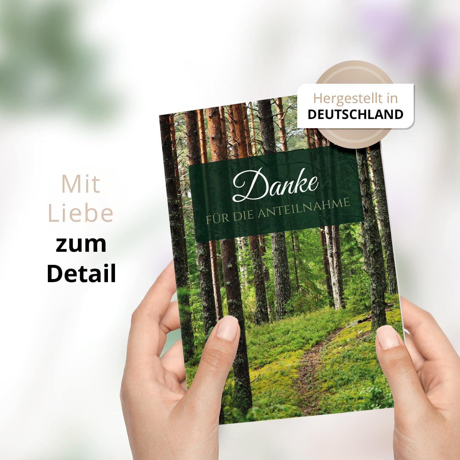 Danksagungskarten Trauer – 10 Klappkarten mit Umschlägen – Motiv: Waldweg – Trauerkarten Danksagung mit Text – Dankeskarten Trauer nach Beerdigung