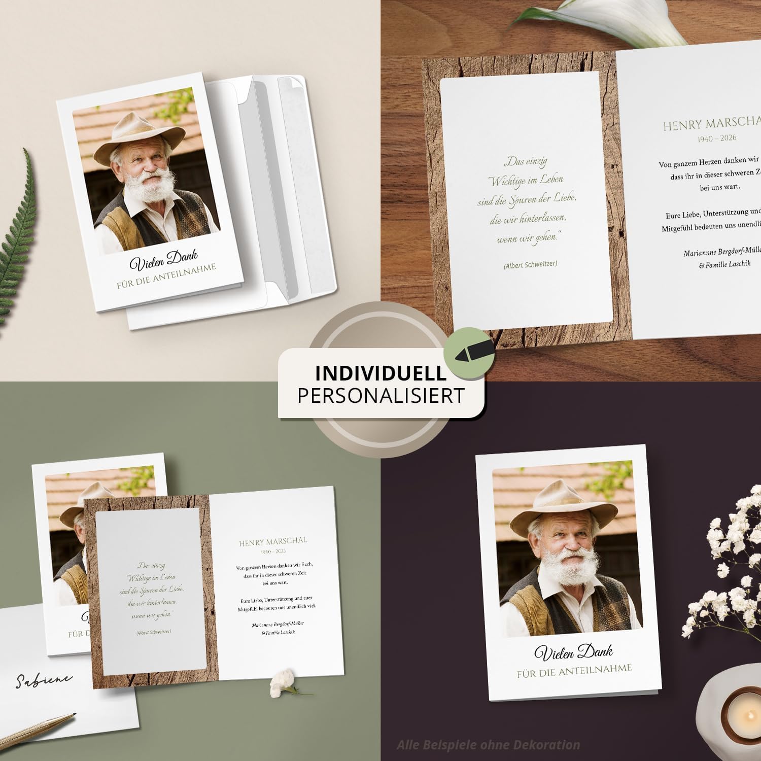10 PERSONALISIERTE Trauer Danksagungen Dankeskarten mit eigenem Text und Foto | Individuell anpassbare Danke Trauerkarten mit Briefumschlägen | Karten Großes Foto Anteilnahme