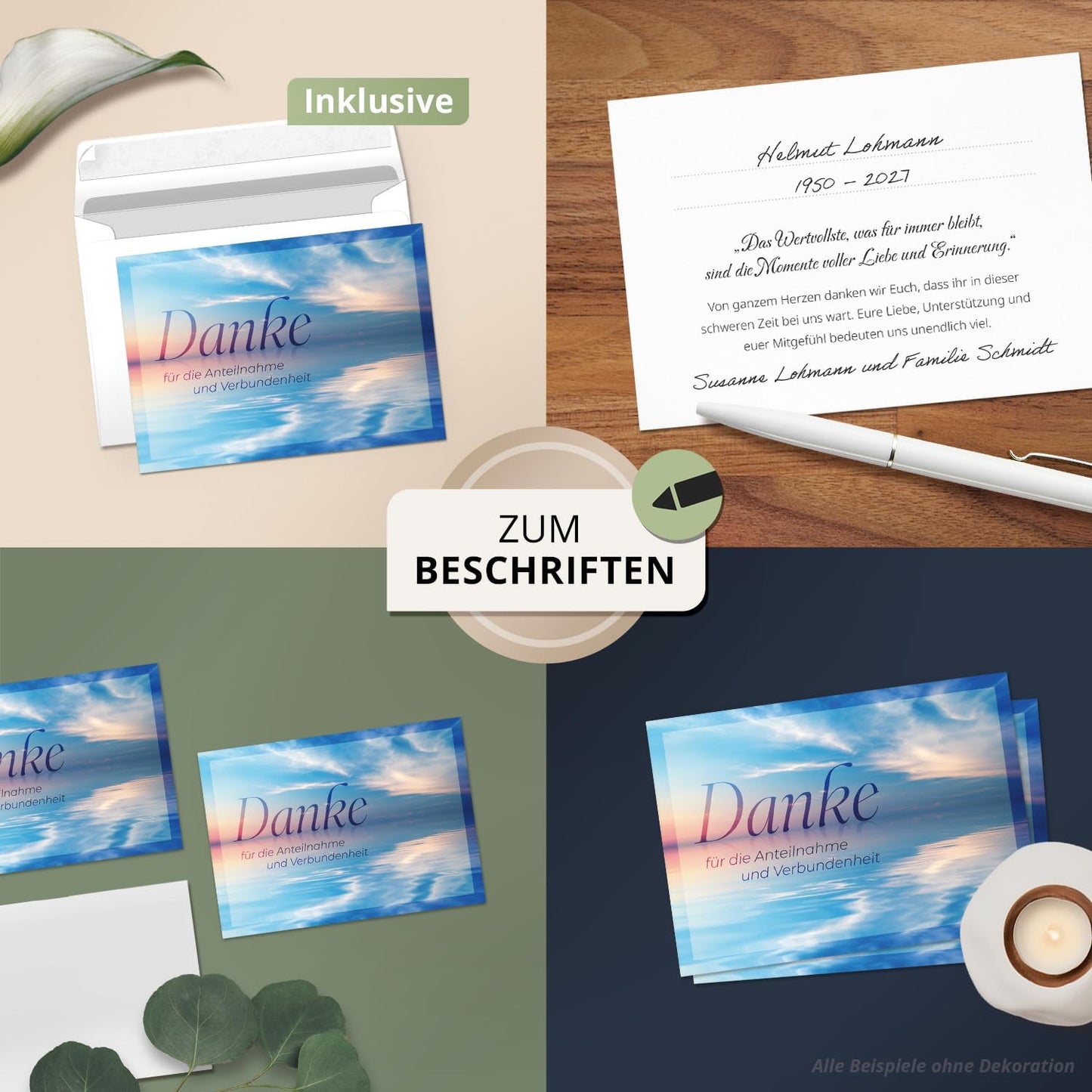 Einladungskarten Manufaktur Hamburg 8 Trauer Danksagungskarten ausfüllbar mit Umschlag - Danke Trauerkarten Postkarten nach Beerdigung zum Ausfüllen mit Text Motiv Meer Seebestattung See