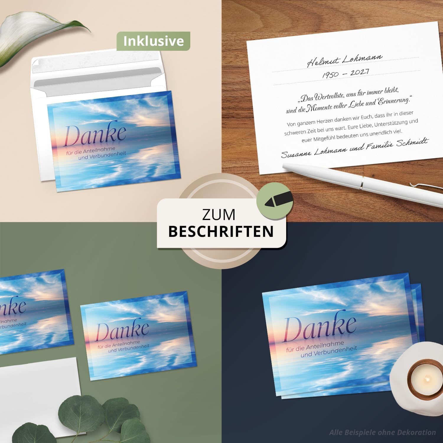 Einladungskarten Manufaktur Hamburg 8 Trauer Danksagungskarten ausfüllbar mit Umschlag - Danke Trauerkarten Postkarten nach Beerdigung zum Ausfüllen mit Text Motiv Meer Seebestattung See