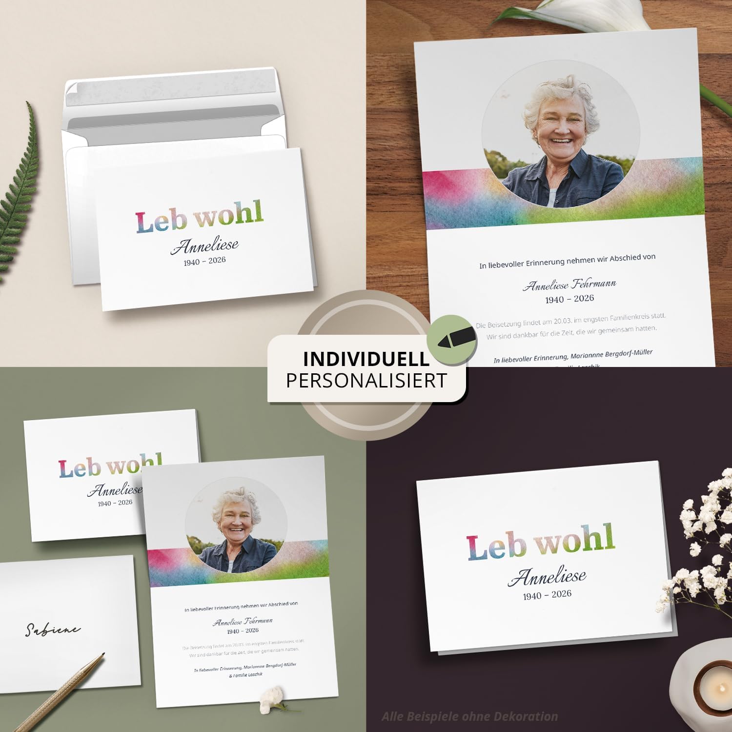 10x Einladung Beerdigung und Trauerfeier PERSONALISIERT | INDIVIDUALISIERT mit Text Foto und Umschlägen Klappkarte stilvoll hochwertig Karten Motiv 11