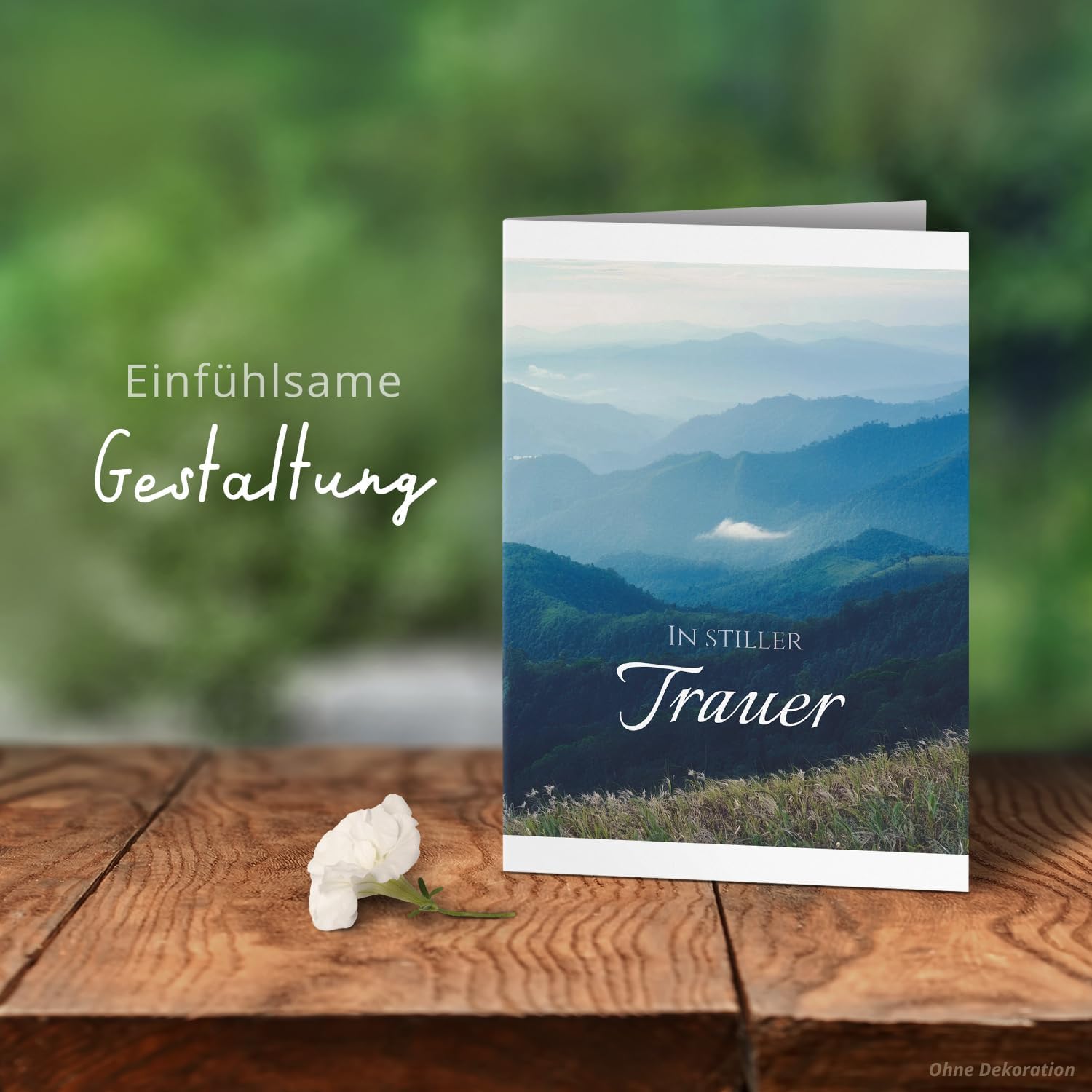 10 Trauerkarten mit Umschlag – Einladung zur Beerdigung oder Trauerfeier | Abschied | Hochwertige Klappkarten zur Todesanzeige – Motiv: Berge Nebel