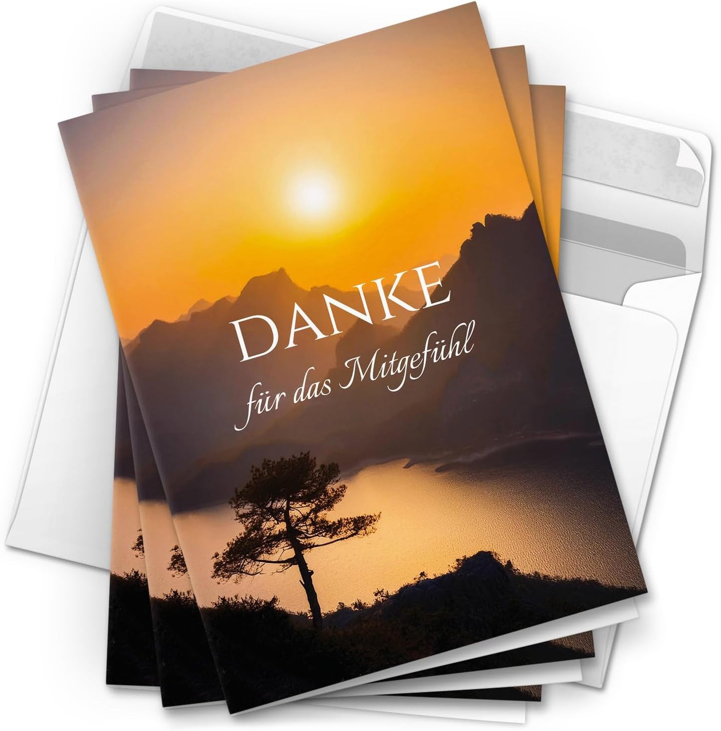 Danksagungskarten Trauer – 10 Klappkarten mit Umschlägen – Motiv: Sonnenuntergang – Trauerkarten Danksagung mit Text – Dankeskarten Trauer nach Beerdigung