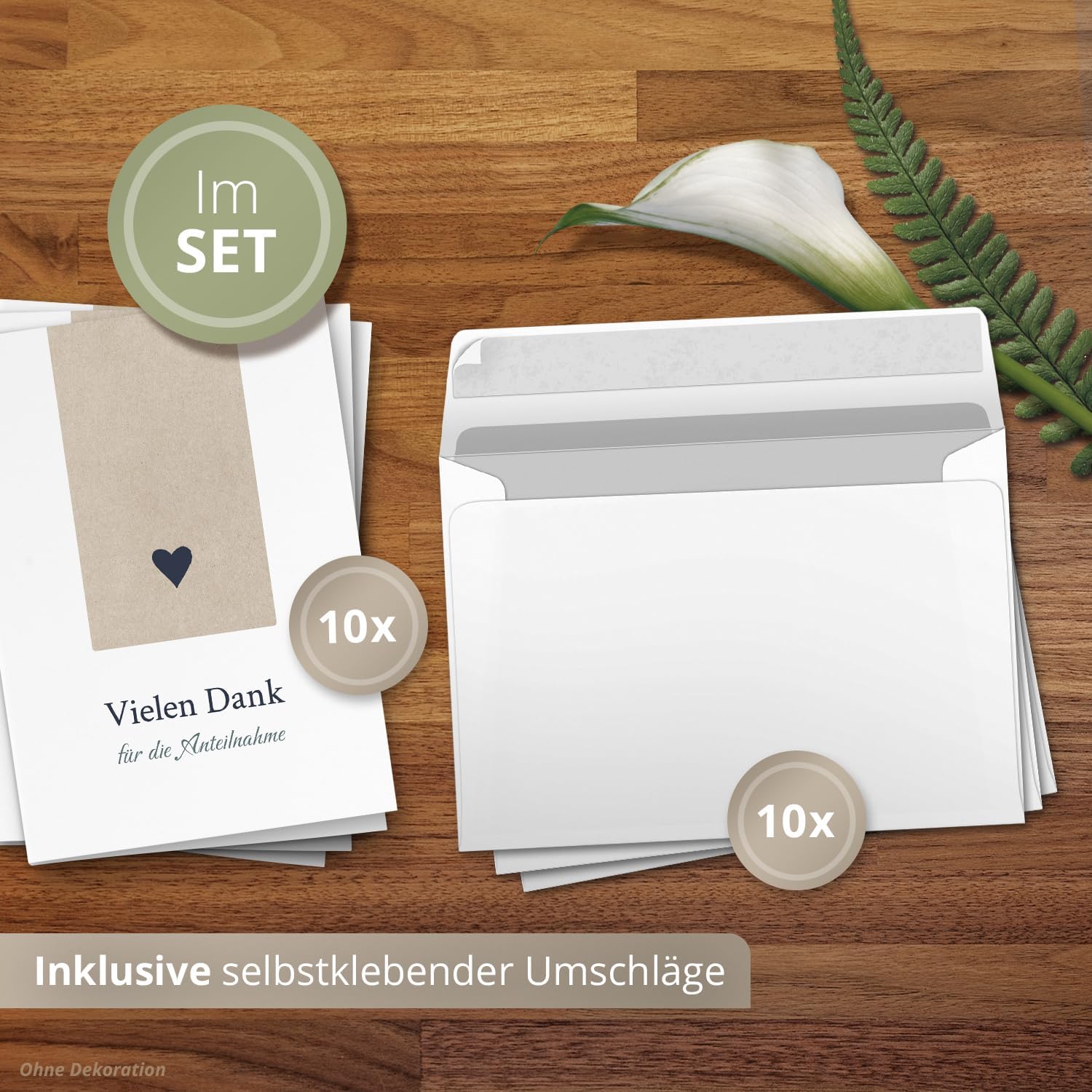 10 PERSONALISIERTE Trauer Danksagungen Dankeskarten mit eigenem Text und Foto | Individuell anpassbare Danke Trauerkarten mit Briefumschlägen | Karten Großes Beige Herz