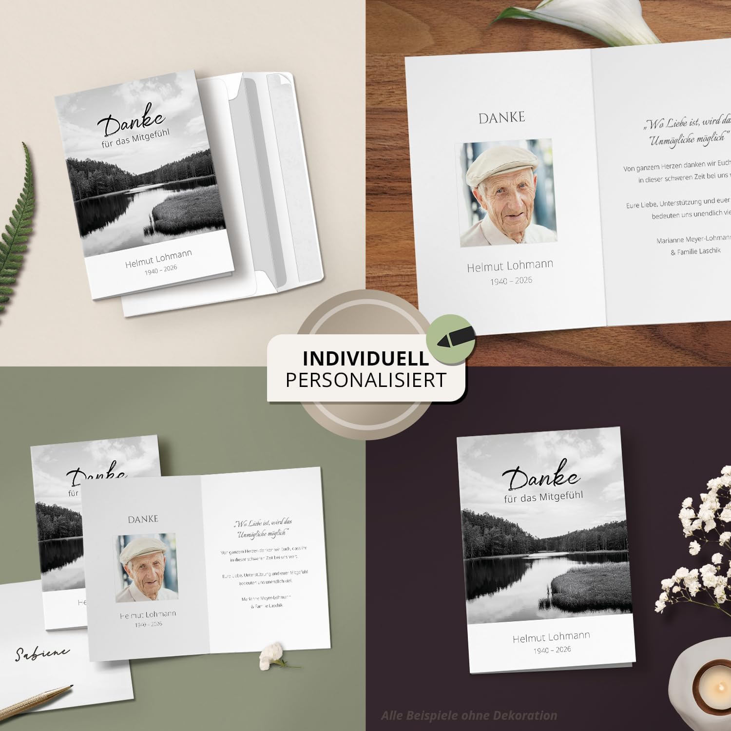 Einladungskarten Manufaktur Hamburg 10 PERSONALISIERTE Trauer Danksagungen Dankeskarten mit eigenem Text und Foto | Individuell anpassbare Trauerkarten mit Briefumschlägen | Karten Design 44