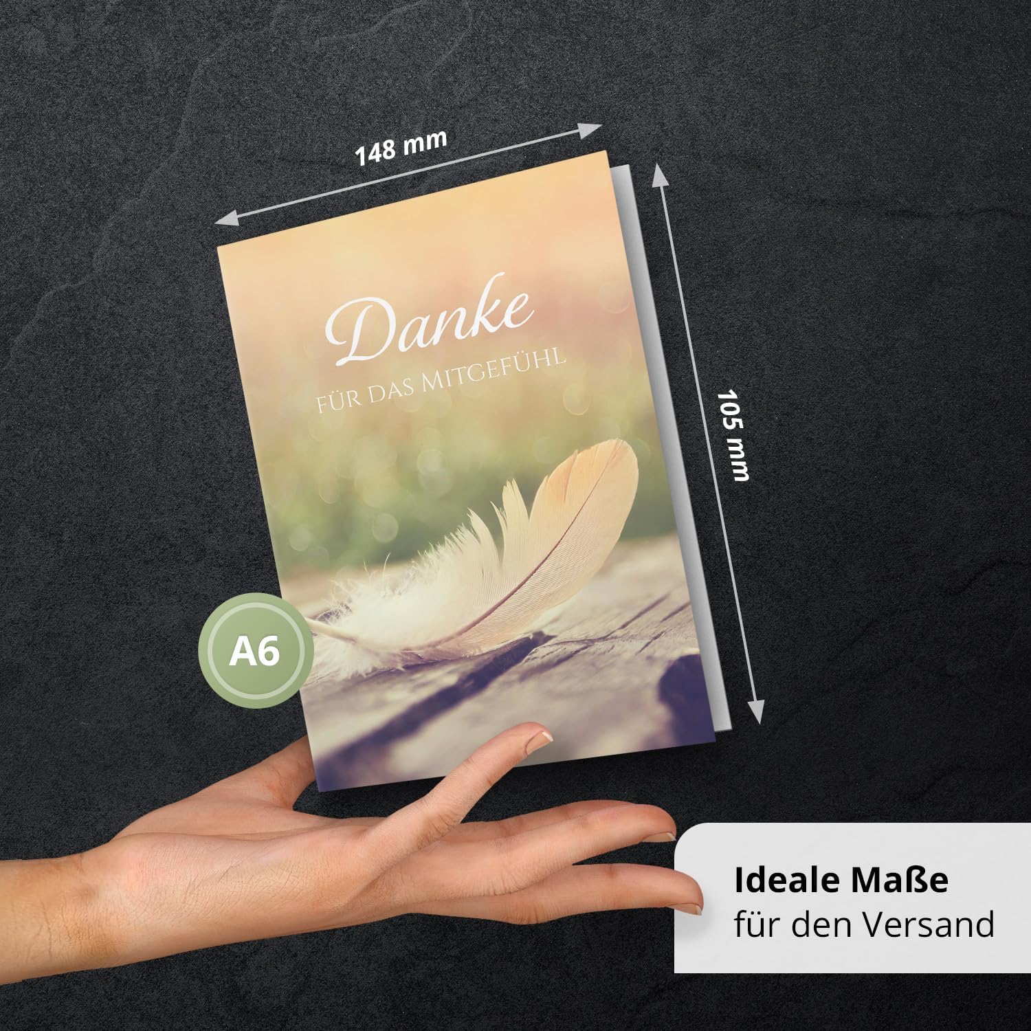 Danksagungskarten Trauer – 10 Klappkarten mit Umschlägen – Motiv: Feder – Trauerkarten Danksagung mit Text – Dankeskarten Trauer nach Beerdigung