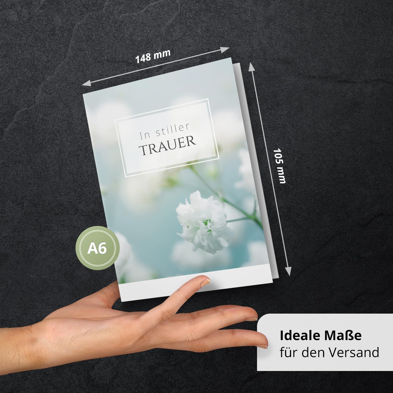 10 Trauerkarten mit Umschlag – Einladung zur Beerdigung oder Trauerfeier | Abschied | Hochwertige Klappkarten zur Todesanzeige – Motiv: Zarte Blüte