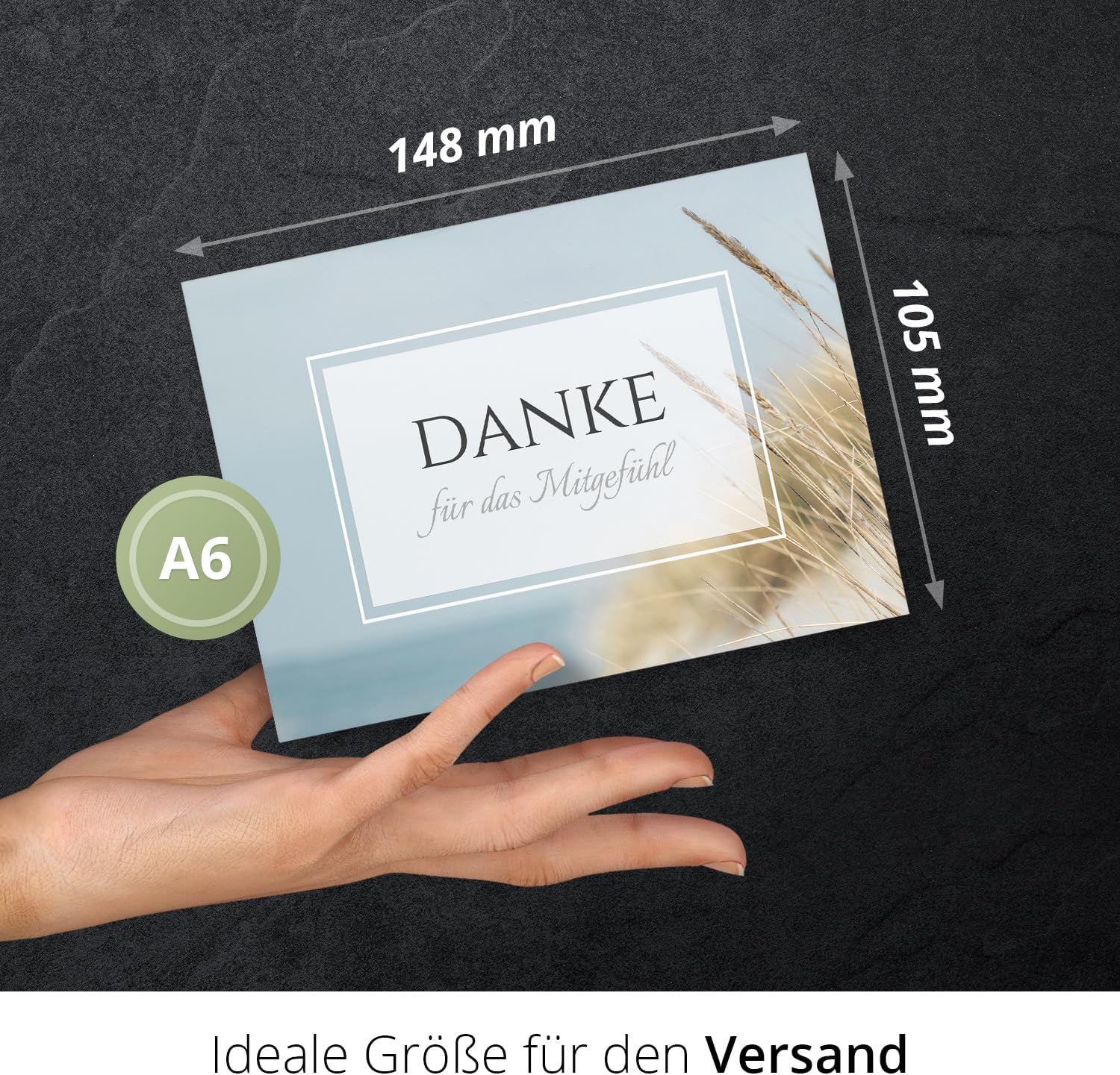 8 Trauer Danksagungskarten ausfüllbar mit Umschlag - Danke Trauerkarten Postkarten nach Beerdigung zum Ausfüllen Motiv Meer Dünen See Seebestattung