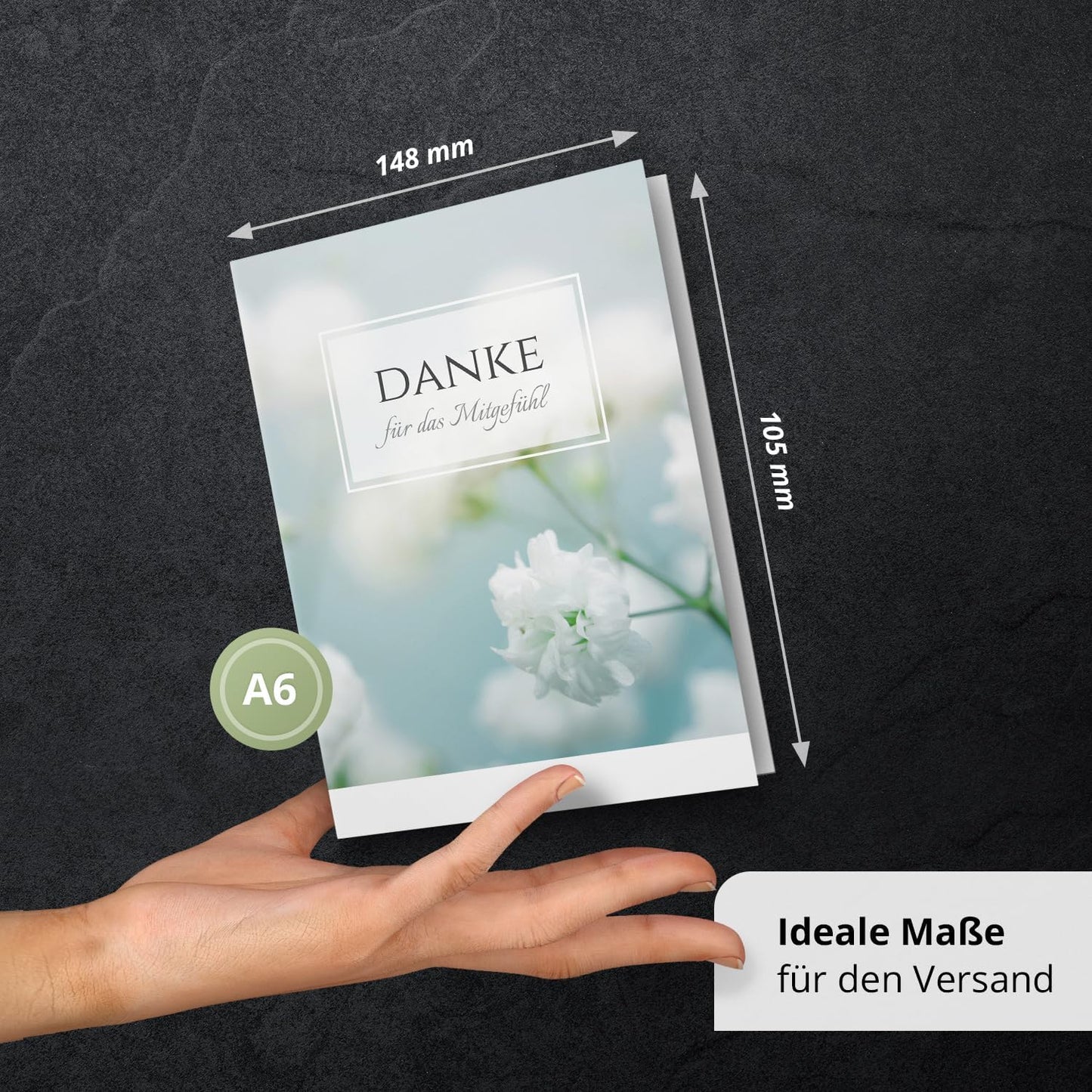 Danksagungskarten Trauer – 10 Klappkarten mit Umschlägen – Motiv: Zarte Blüte – Trauerkarten Danksagung mit Text – Dankeskarten Trauer nach Beerdigung