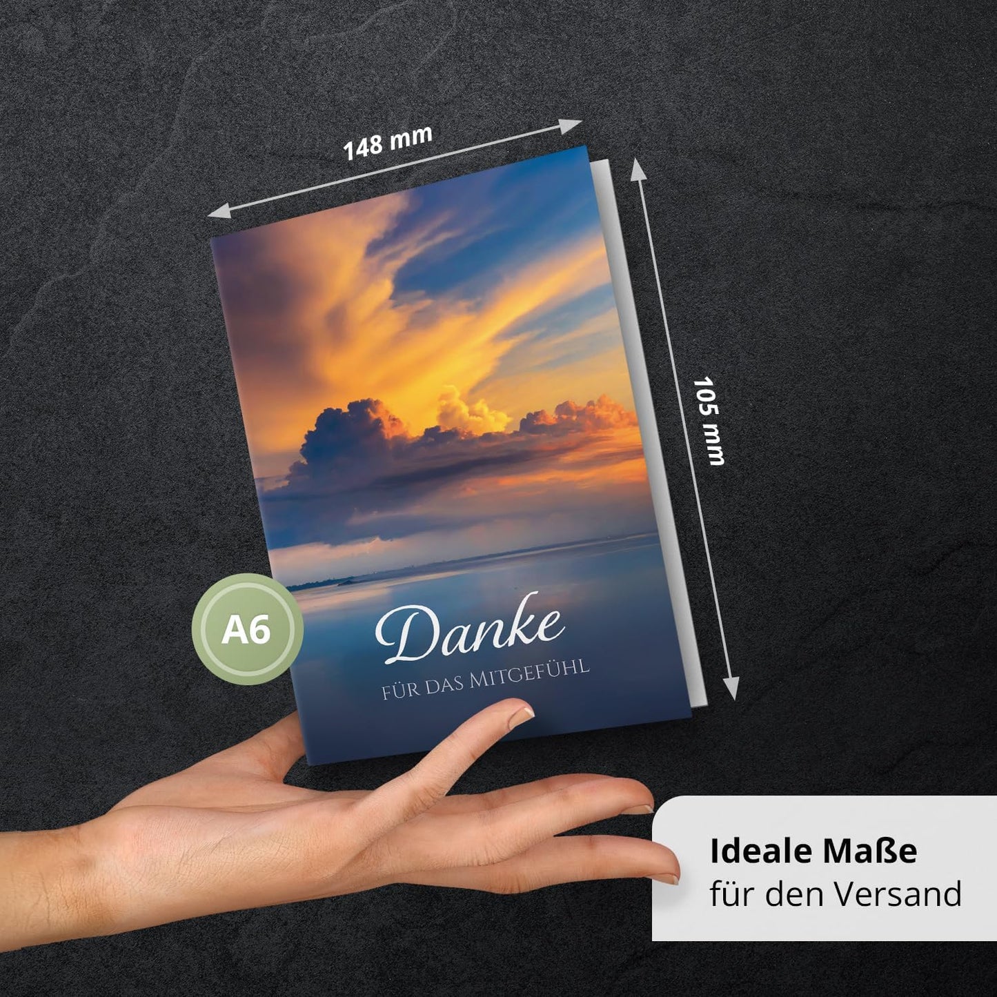 Danksagungskarten Trauer – 10 Klappkarten mit Umschlägen – Motiv: Wolken im Himmel – Trauerkarten Danksagung mit Text – Dankeskarten Trauer nach Beerdigung