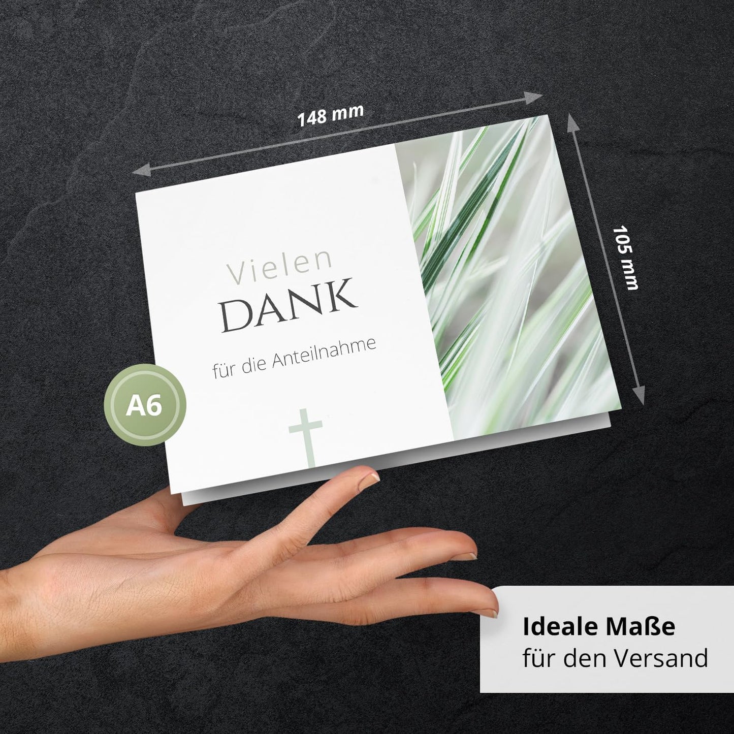 Danksagungskarten Trauer – 10 Klappkarten mit Umschlägen – Motiv: Dezentes Kreuz – Trauerkarten Danksagung mit Text – Dankeskarten Trauer nach Beerdigung