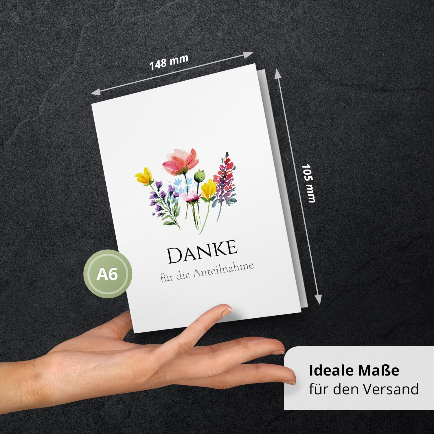 Danksagungskarten Trauer – 10 Klappkarten mit Umschlägen – Motiv: Blumen Mix – Trauerkarten Danksagung mit Text – Dankeskarten Trauer nach Beerdigung