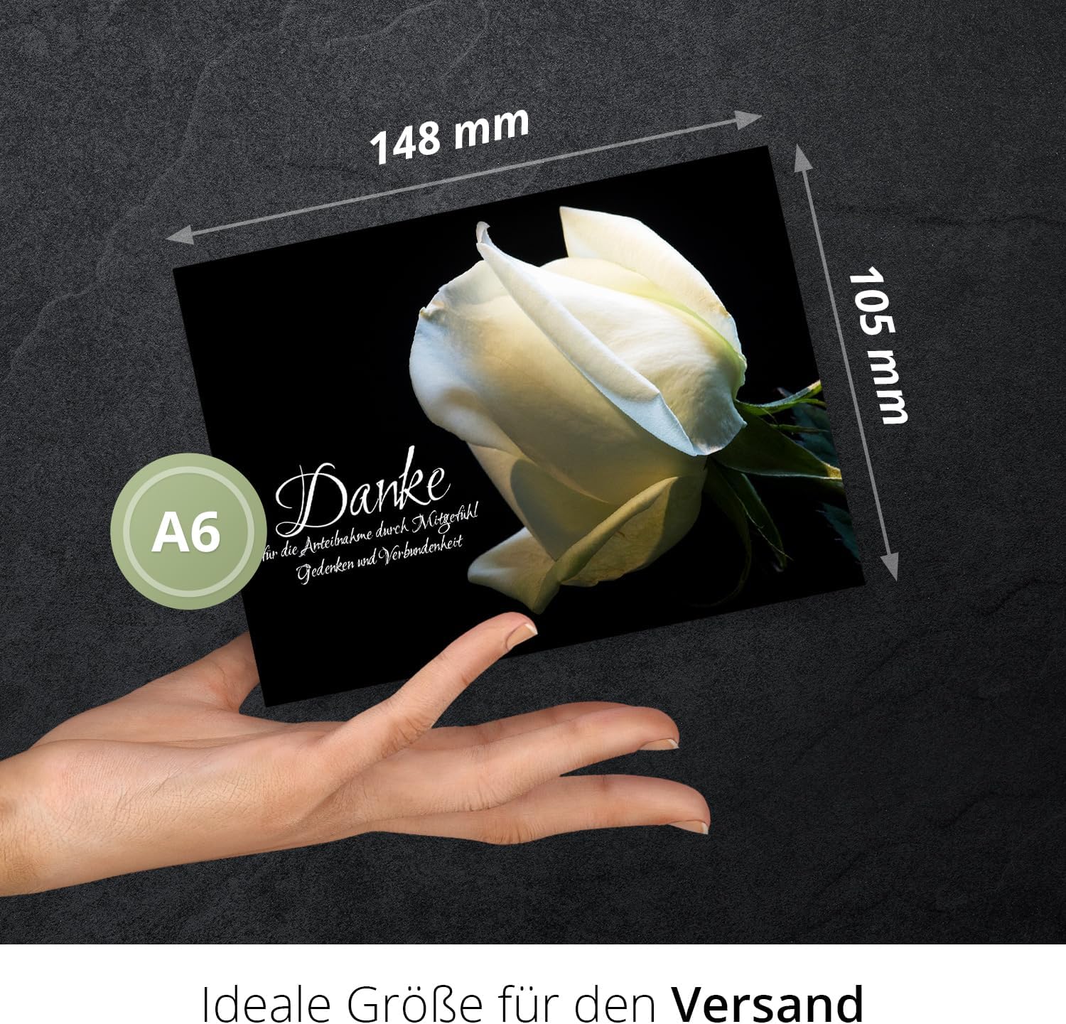 8 Trauer Danksagungskarten ausfüllbar mit Umschlag - Danke Trauerkarten Postkarten nach Beerdigung zum Ausfüllen mit Text Motiv Weisse Rose Rosen