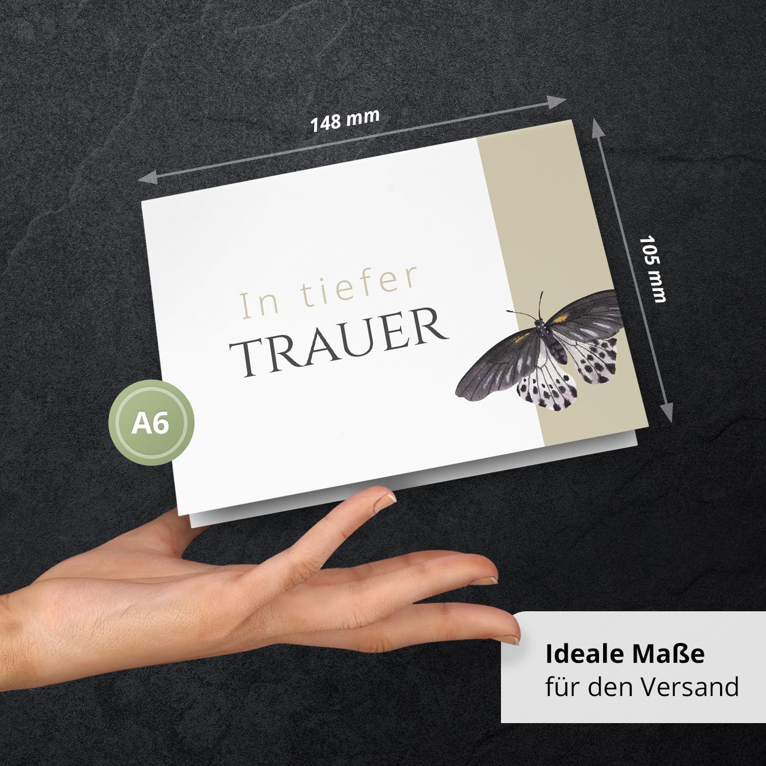 10 Trauerkarten mit Umschlag – Einladung zur Beerdigung oder Trauerfeier | Abschied | Hochwertige Klappkarten zur Todesanzeige – Schmetterling Beige