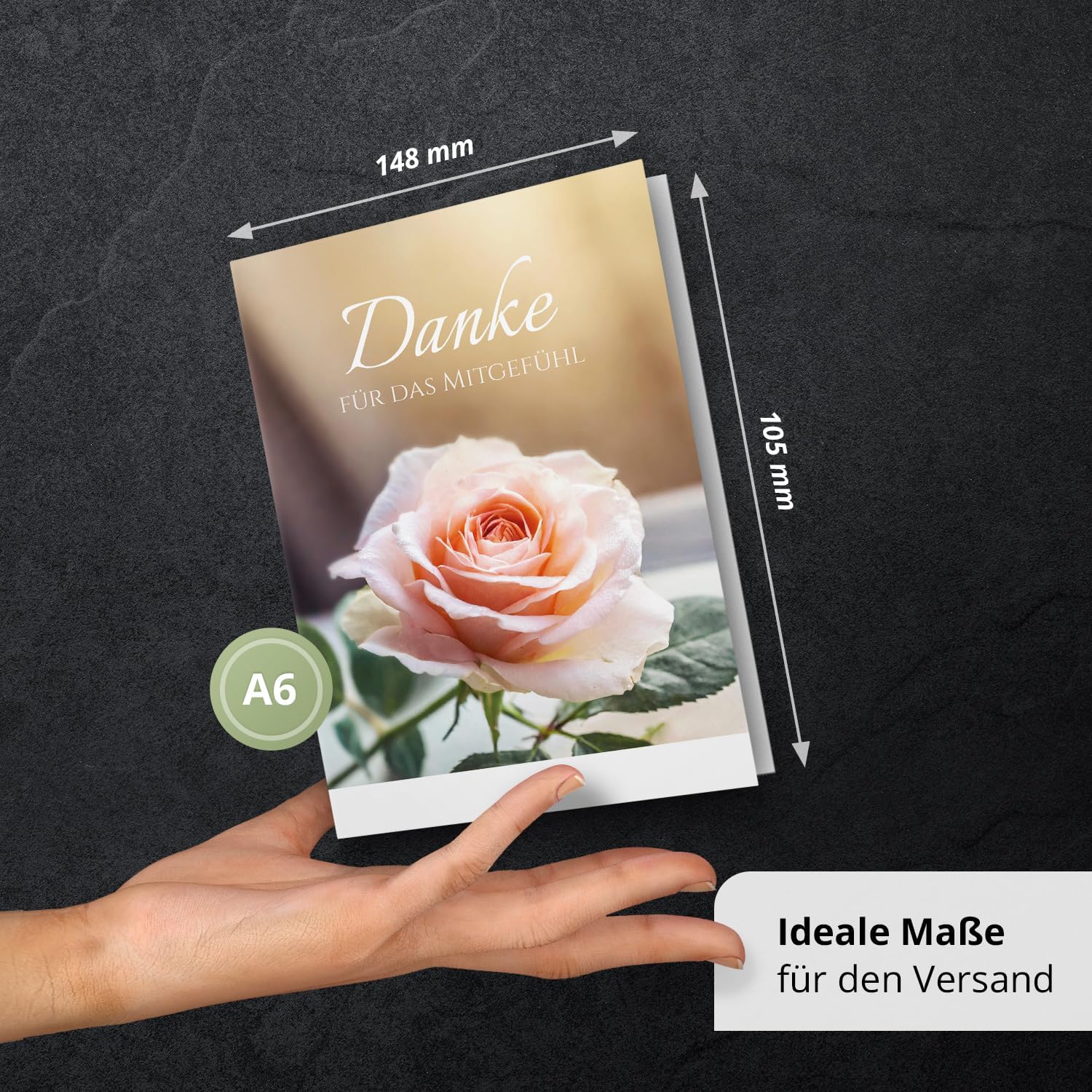 Danksagungskarten Trauer – 10 Klappkarten mit Umschlägen – Motiv: Zarte Rose – Trauerkarten Danksagung mit Text – Dankeskarten Trauer nach Beerdigung