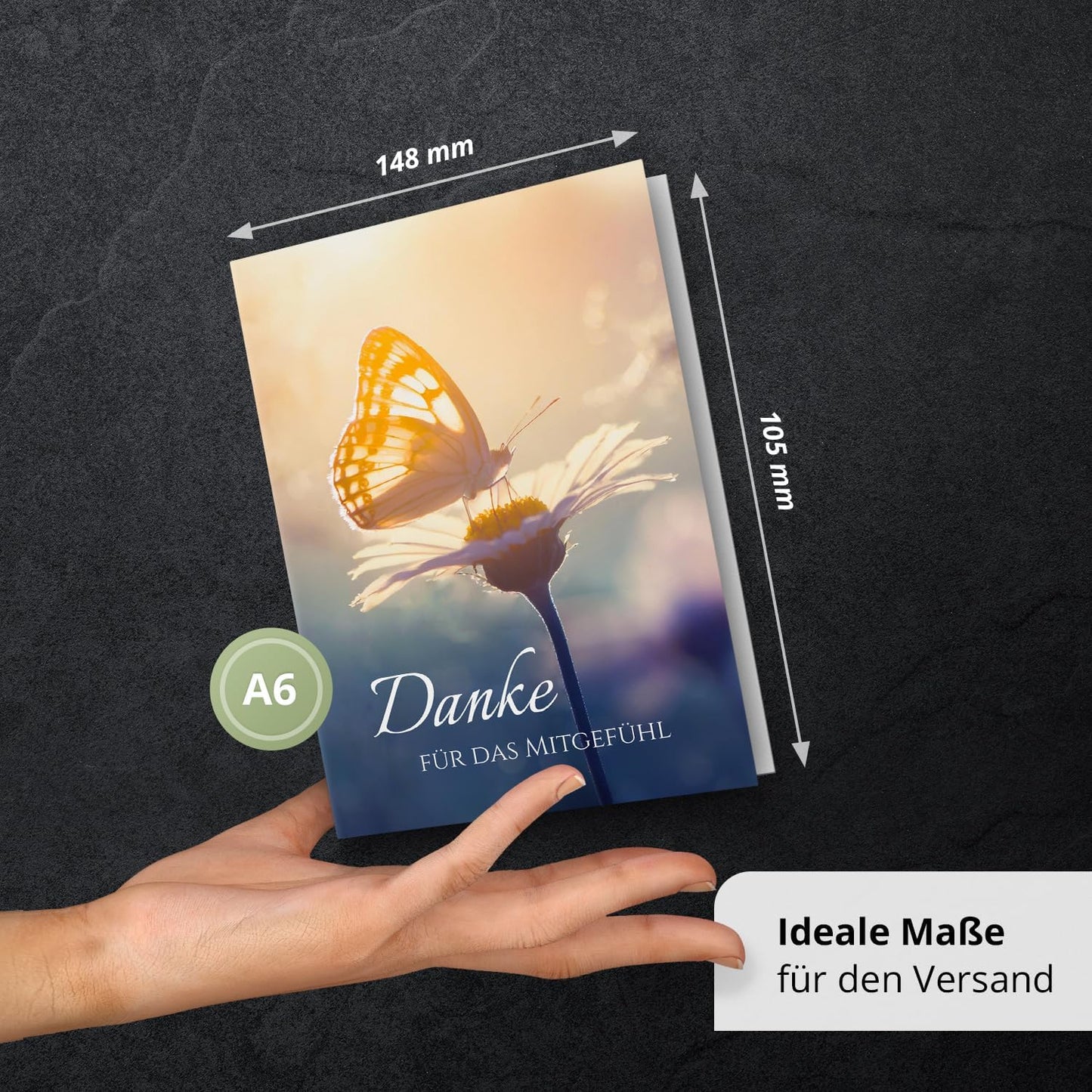 Danksagungskarten Trauer – 10 Klappkarten mit Umschlägen – Motiv: Schmetterling – Trauerkarten Danksagung mit Text – Dankeskarten Trauer nach Beerdigung