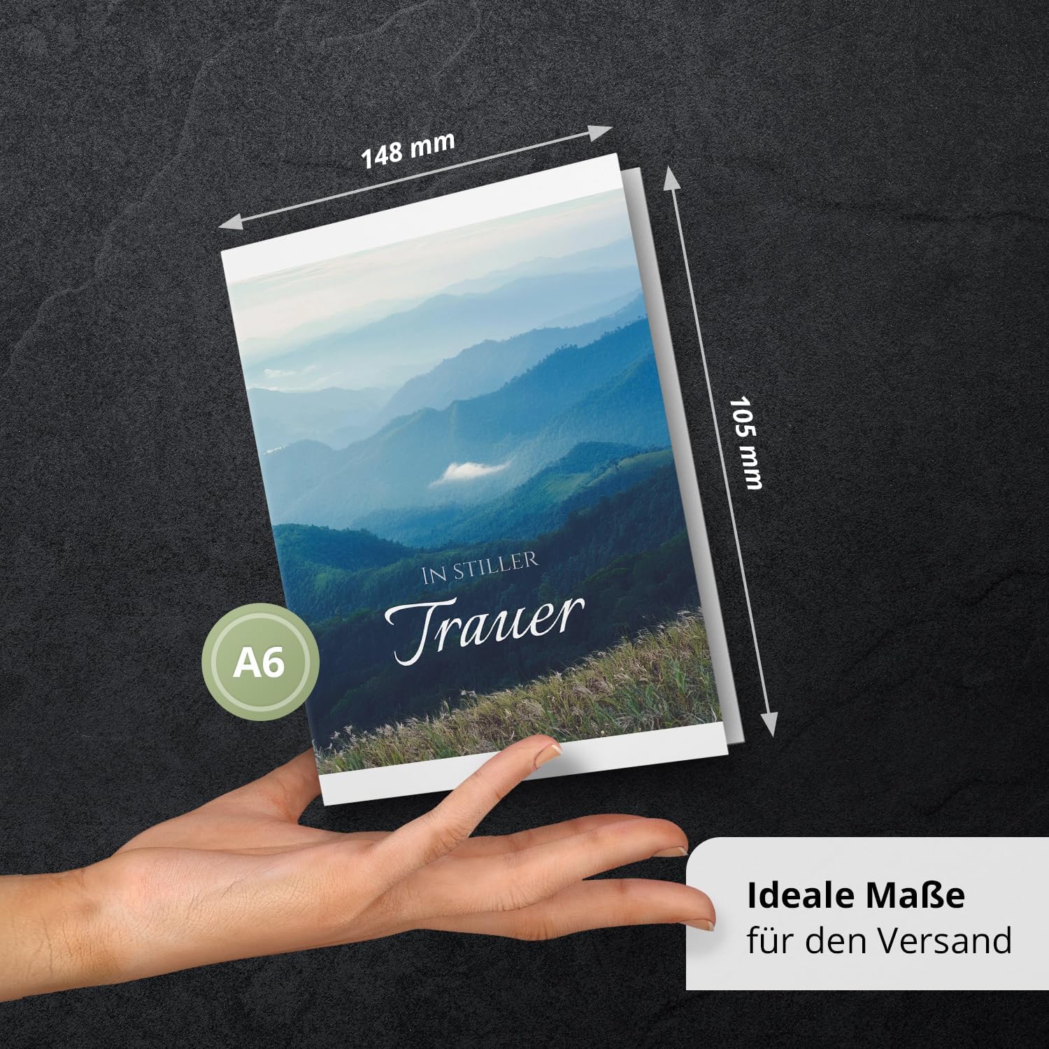 10 Trauerkarten mit Umschlag – Einladung zur Beerdigung oder Trauerfeier | Abschied | Hochwertige Klappkarten zur Todesanzeige – Motiv: Berge Nebel