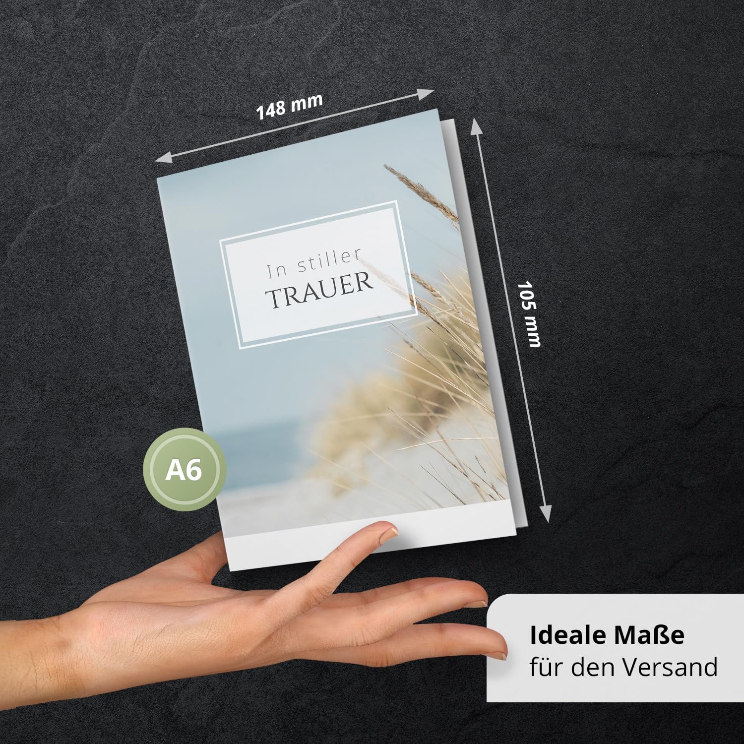10 Trauerkarten mit Umschlag – Einladung zur Beerdigung oder Trauerfeier | Abschied | Hochwertige Klappkarten zur Todesanzeige – Motiv: Die Düne