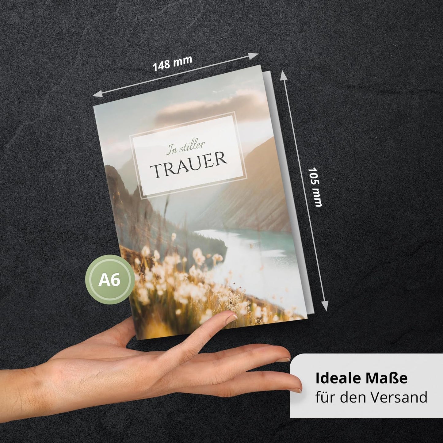 10 Trauerkarten mit Umschlag – Einladung zur Beerdigung oder Trauerfeier | Abschied | Hochwertige Klappkarten zur Todesanzeige – Motiv: Bergwiese