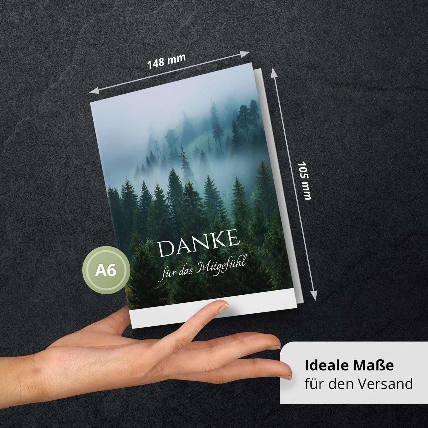 Danksagungskarten Trauer – 10 Klappkarten mit Umschlägen – Motiv: Bäume im Nebel – Trauerkarten Danksagung mit Text – Dankeskarten Trauer nach Beerdigung