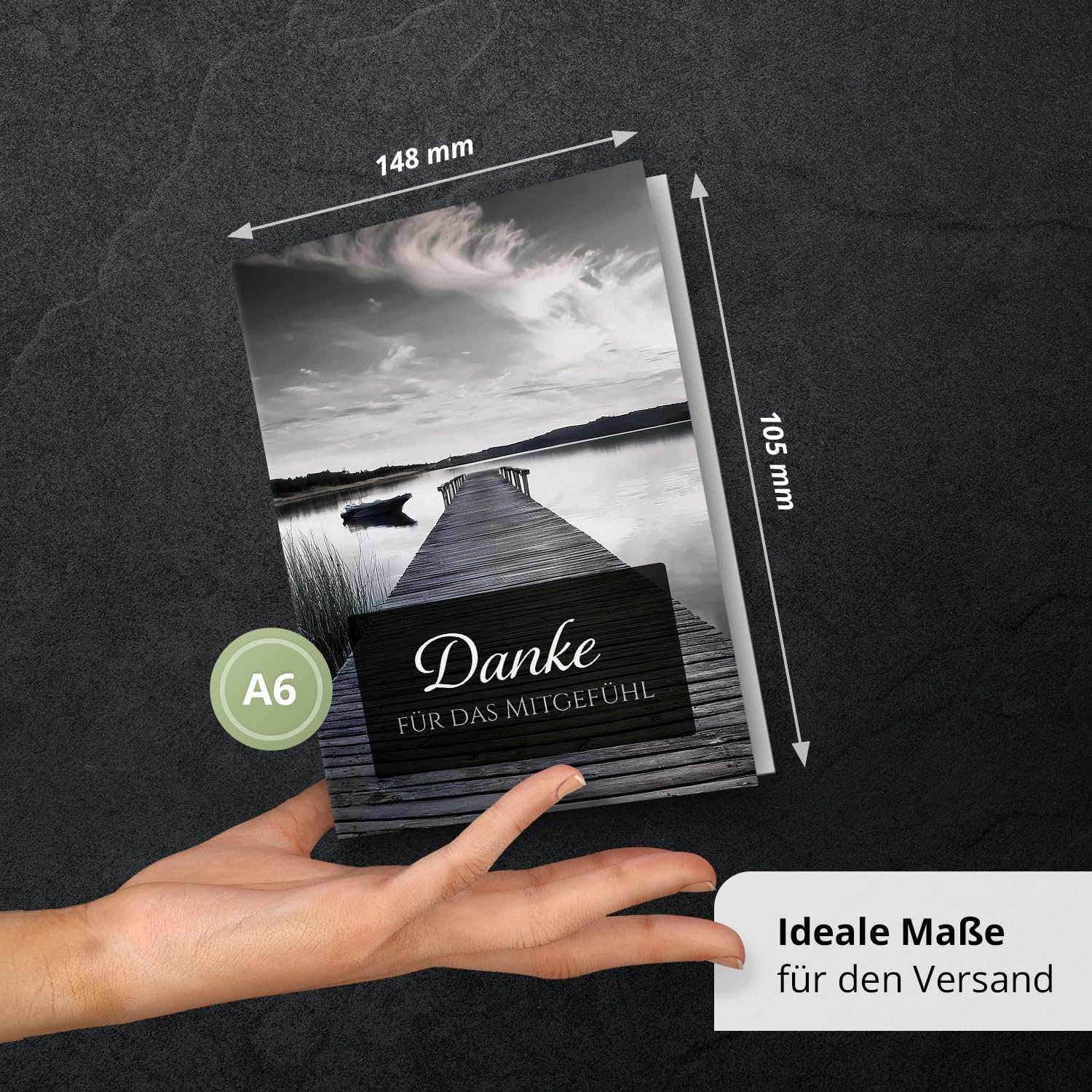Danksagungskarten Trauer – 10 Klappkarten mit Umschlägen – Motiv: Steg zum See – Trauerkarten Danksagung mit Text – Dankeskarten Trauer nach Beerdigung