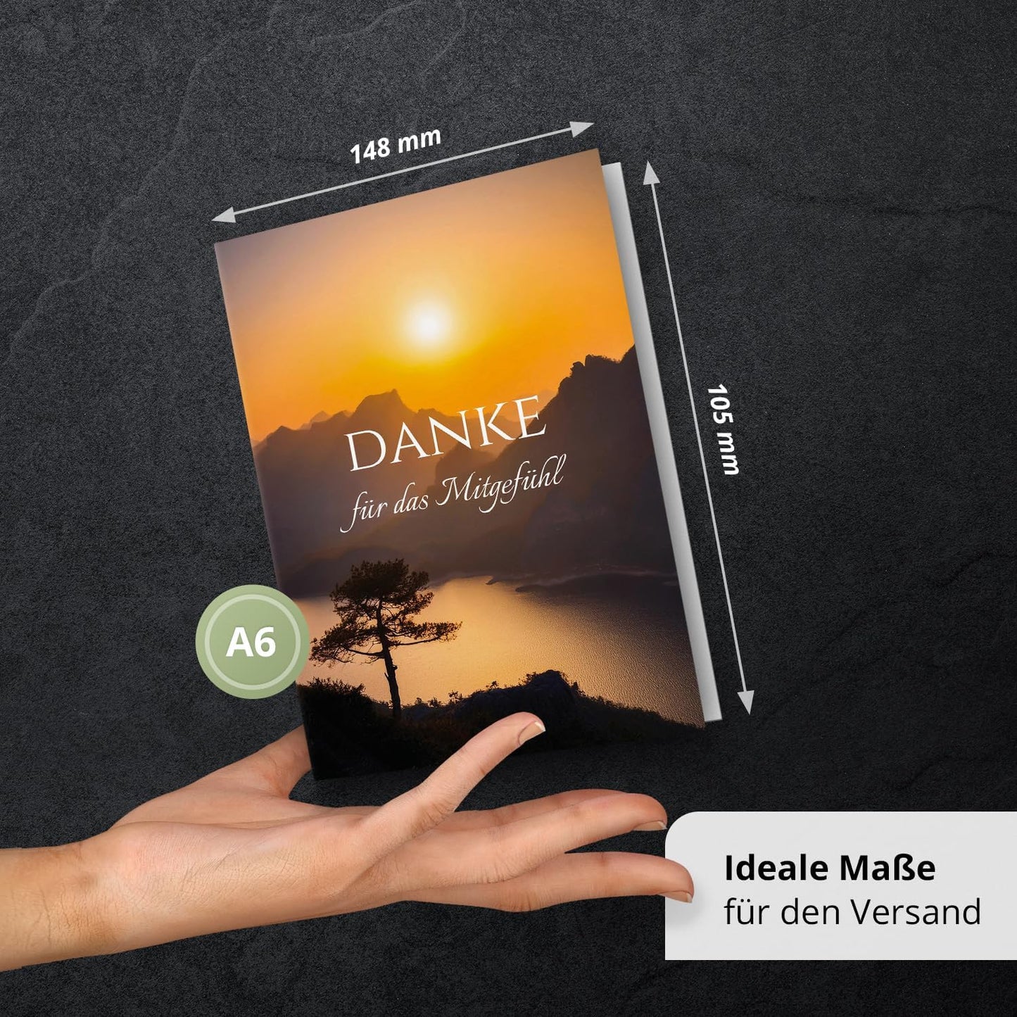 Danksagungskarten Trauer – 10 Klappkarten mit Umschlägen – Motiv: Sonnenuntergang – Trauerkarten Danksagung mit Text – Dankeskarten Trauer nach Beerdigung