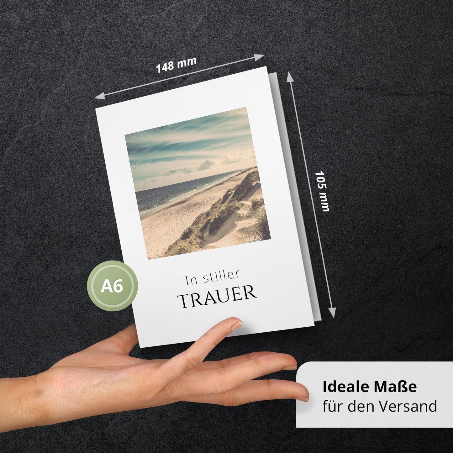 10 Trauerkarten mit Umschlag – Einladung zur Beerdigung oder Trauerfeier | Abschied | Hochwertige Klappkarten zur Todesanzeige – Motiv: Am Strand