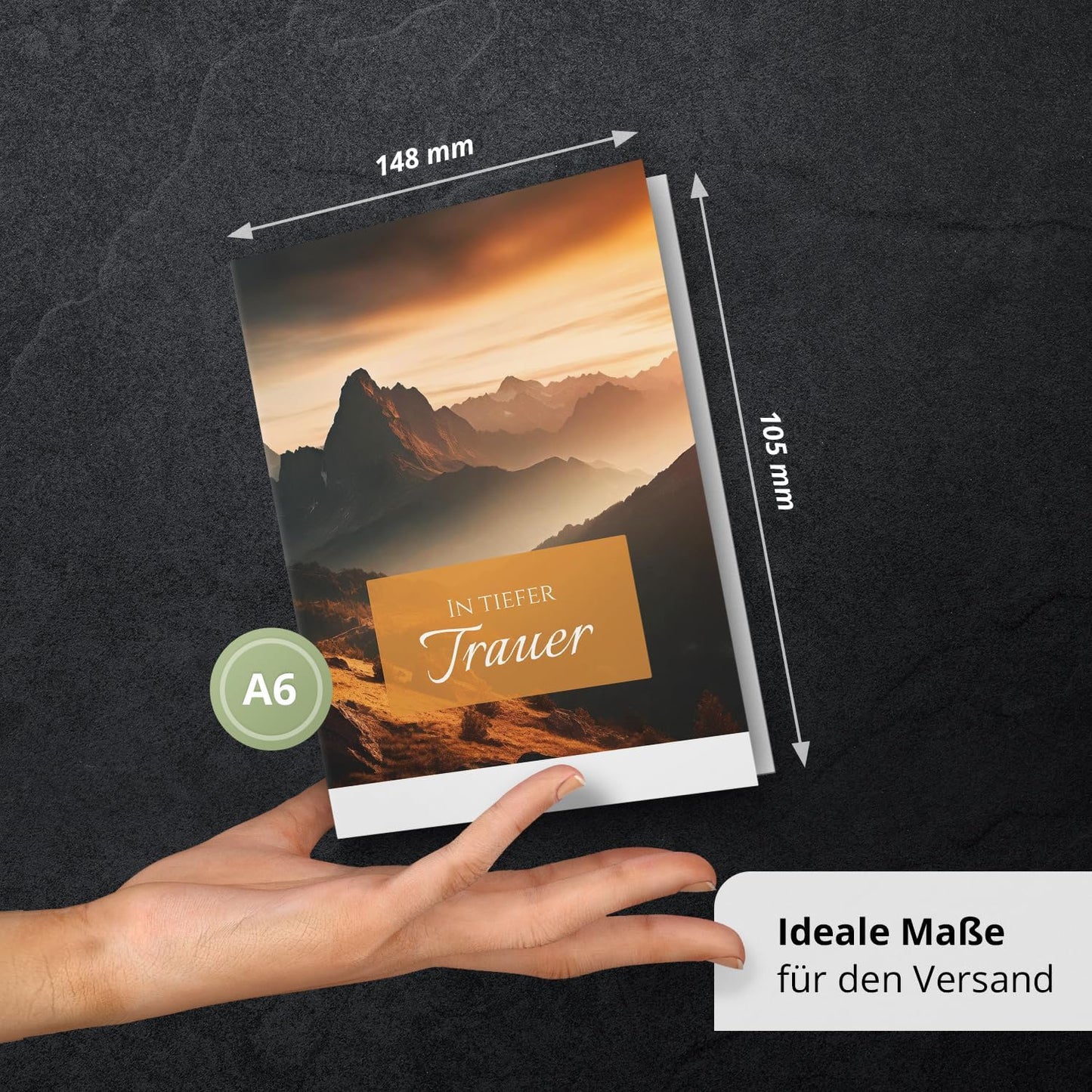 10 Trauerkarten mit Umschlag – Einladung zur Beerdigung oder Trauerfeier | Abschied | Hochwertige Klappkarten zur Todesanzeige – Motiv: Berge neblig