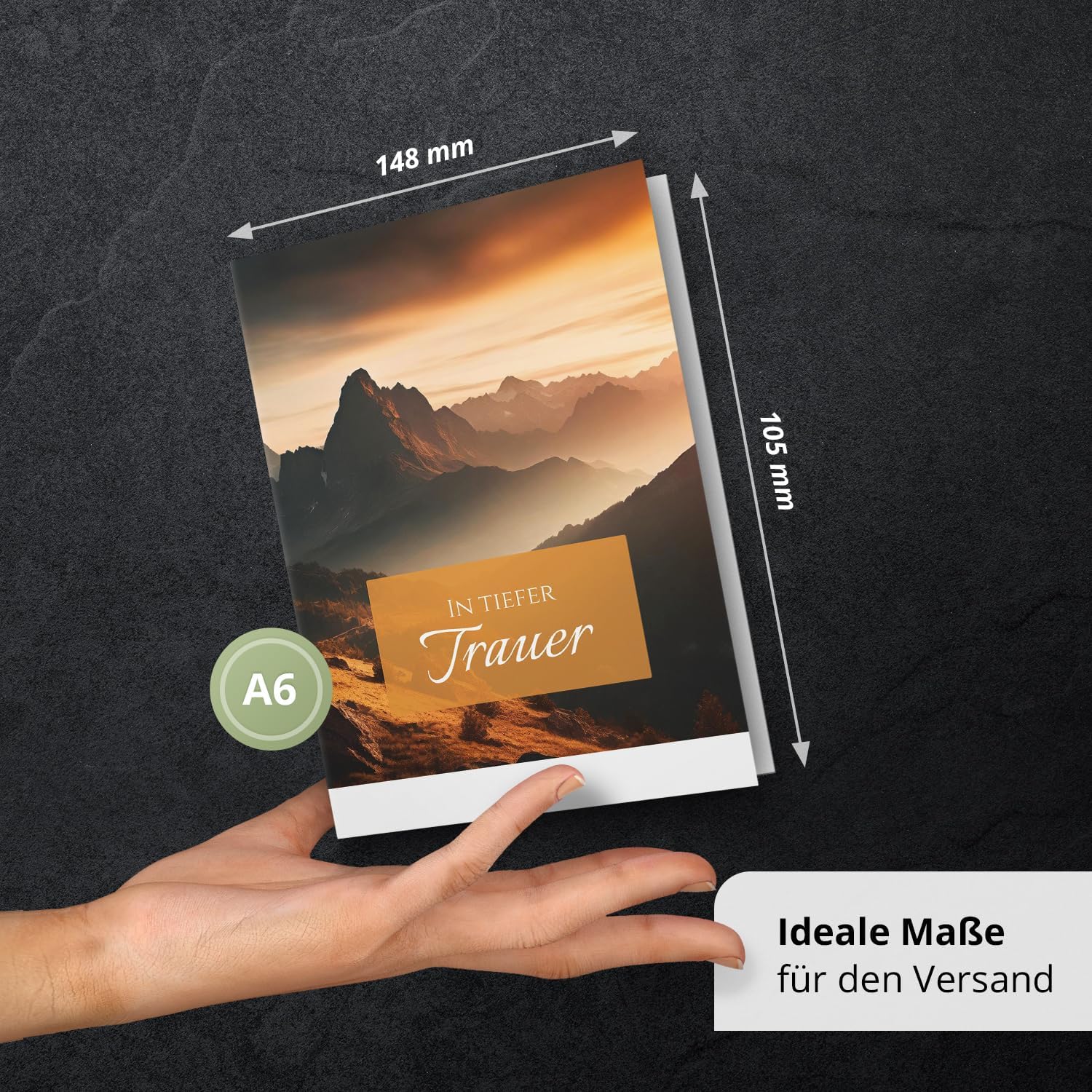 10 Trauerkarten mit Umschlag – Einladung zur Beerdigung oder Trauerfeier | Abschied | Hochwertige Klappkarten zur Todesanzeige – Motiv: Berge neblig