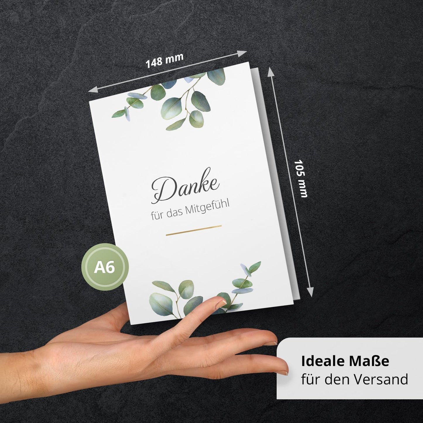 Danksagungskarten Trauer – 10 Klappkarten mit Umschlägen – Motiv: Eukalyptus – Trauerkarten Danksagung mit Text – Dankeskarten Trauer nach Beerdigung