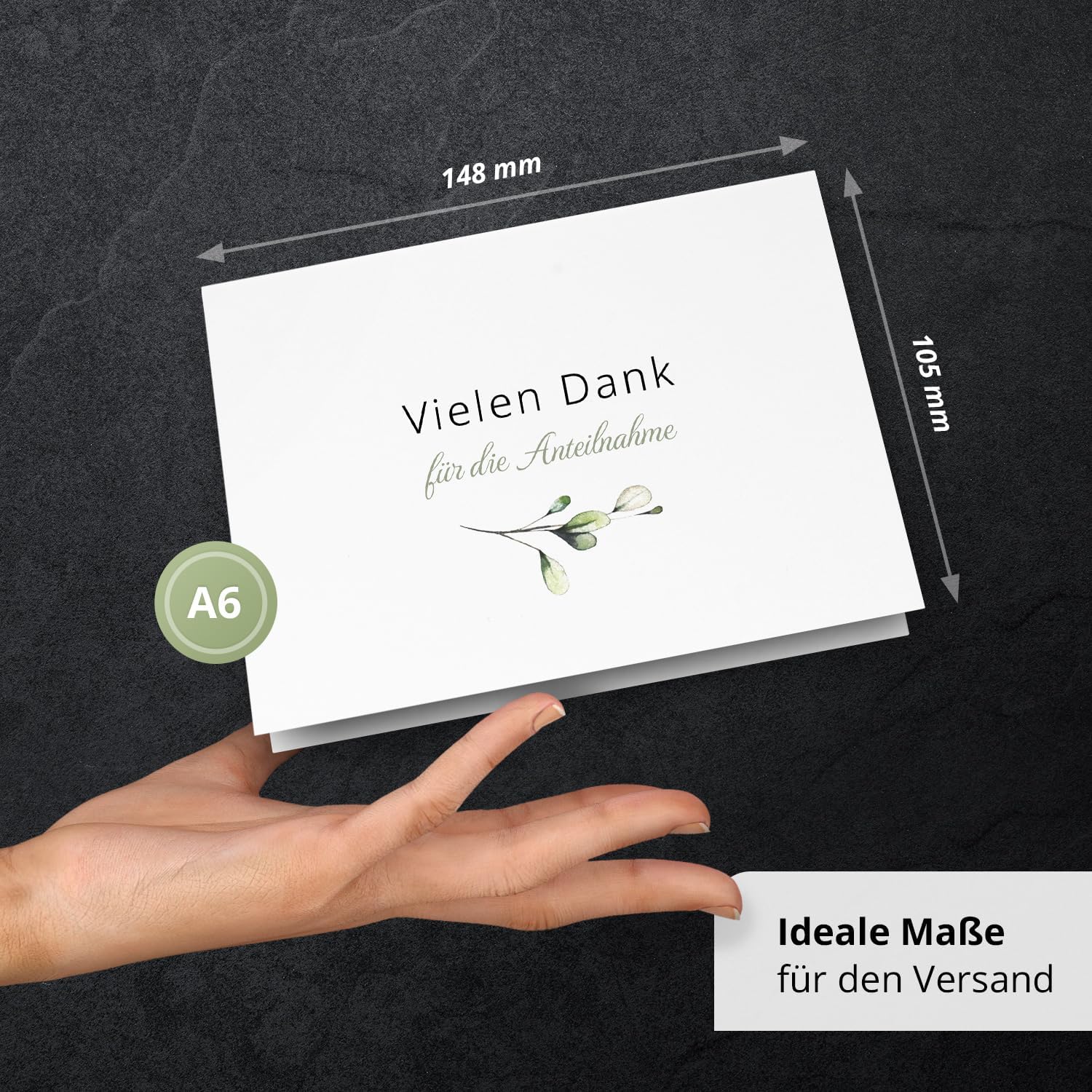 Danksagungskarten Trauer – 10 Klappkarten mit Umschlägen – Motiv: Zarte Blätter– Trauerkarten Danksagung Vielen Dank für Anteilnahme mit Text – Dankeskarten Trauer nach Beerdigung