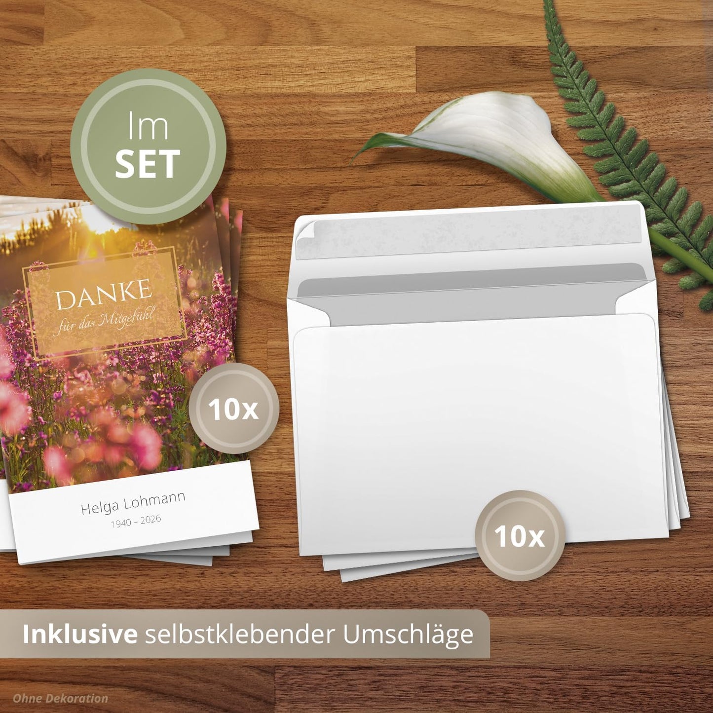10 PERSONALISIERTE Trauer Danksagungen Dankeskarten mit eigenem Text und Foto | Individuell anpassbare Trauerkarten mit Briefumschlägen | Danke für das Mitgefühl 02