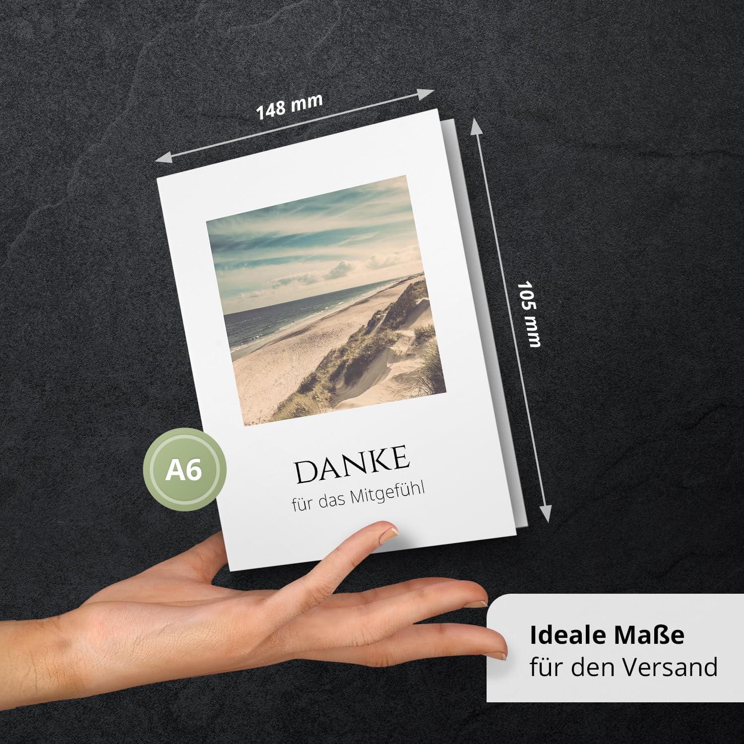 Danksagungskarten Trauer – 10 Klappkarten mit Umschlägen – Motiv: Fenster zum Strand – Trauerkarten Danksagung mit Text – Dankeskarten Trauer nach Beerdigung