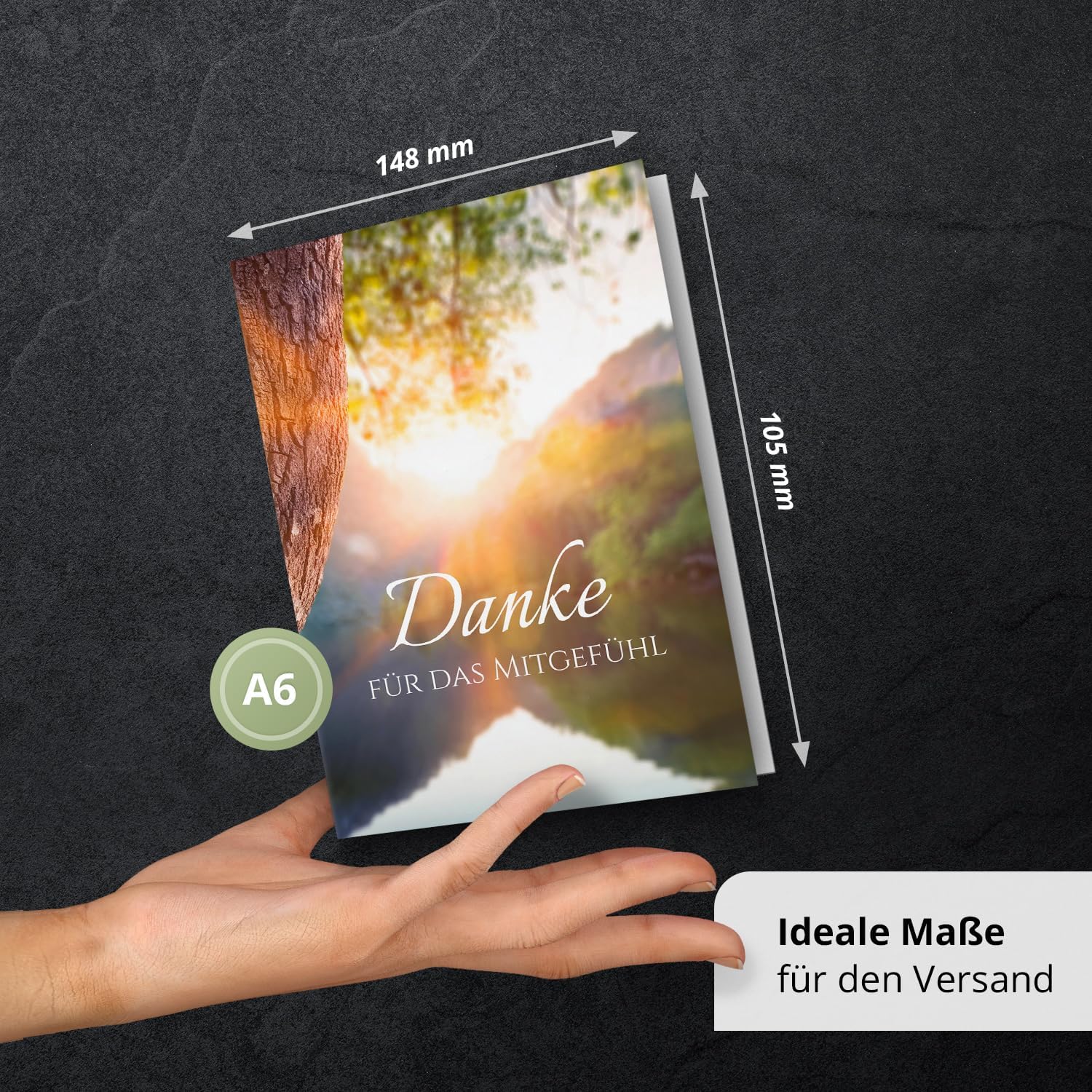 Danksagungskarten Trauer – 10 Klappkarten mit Umschlägen – Motiv: Bergsee – Trauerkarten Danksagung mit Text – Dankeskarten Trauer nach Beerdigung