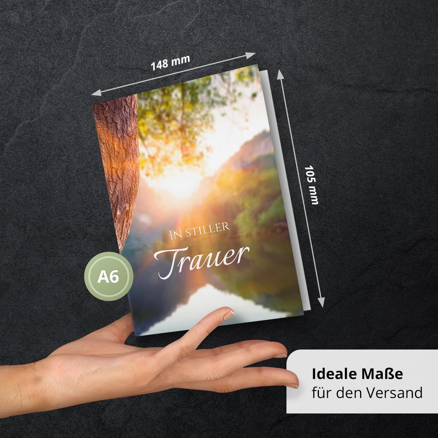 10 Trauerkarten mit Umschlag – Einladung zur Beerdigung oder Trauerfeier | Abschied | Hochwertige Klappkarten zur Todesanzeige – Motiv: Spiegelung