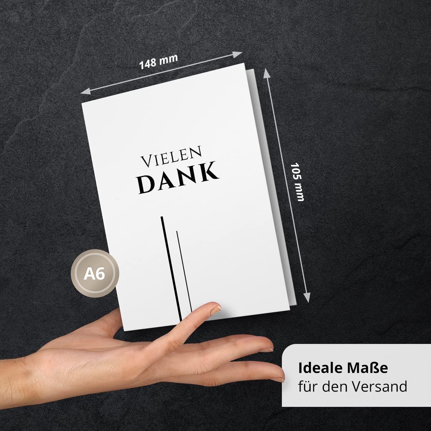 Danksagungskarten Trauer – 10 Klappkarten mit Umschlägen – Motiv: 2 Striche Edel – Trauerkarten Danksagung mit Text – Dankeskarten Trauer nach Beerdigung