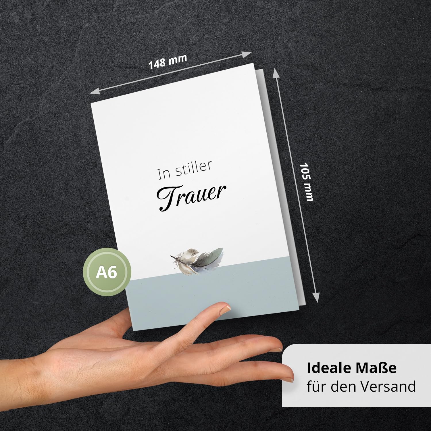 10 Trauerkarten mit Umschlag – Einladung zur Beerdigung oder Trauerfeier | Abschied | Hochwertige Klappkarten zur Todesanzeige – Motiv: Feder 2