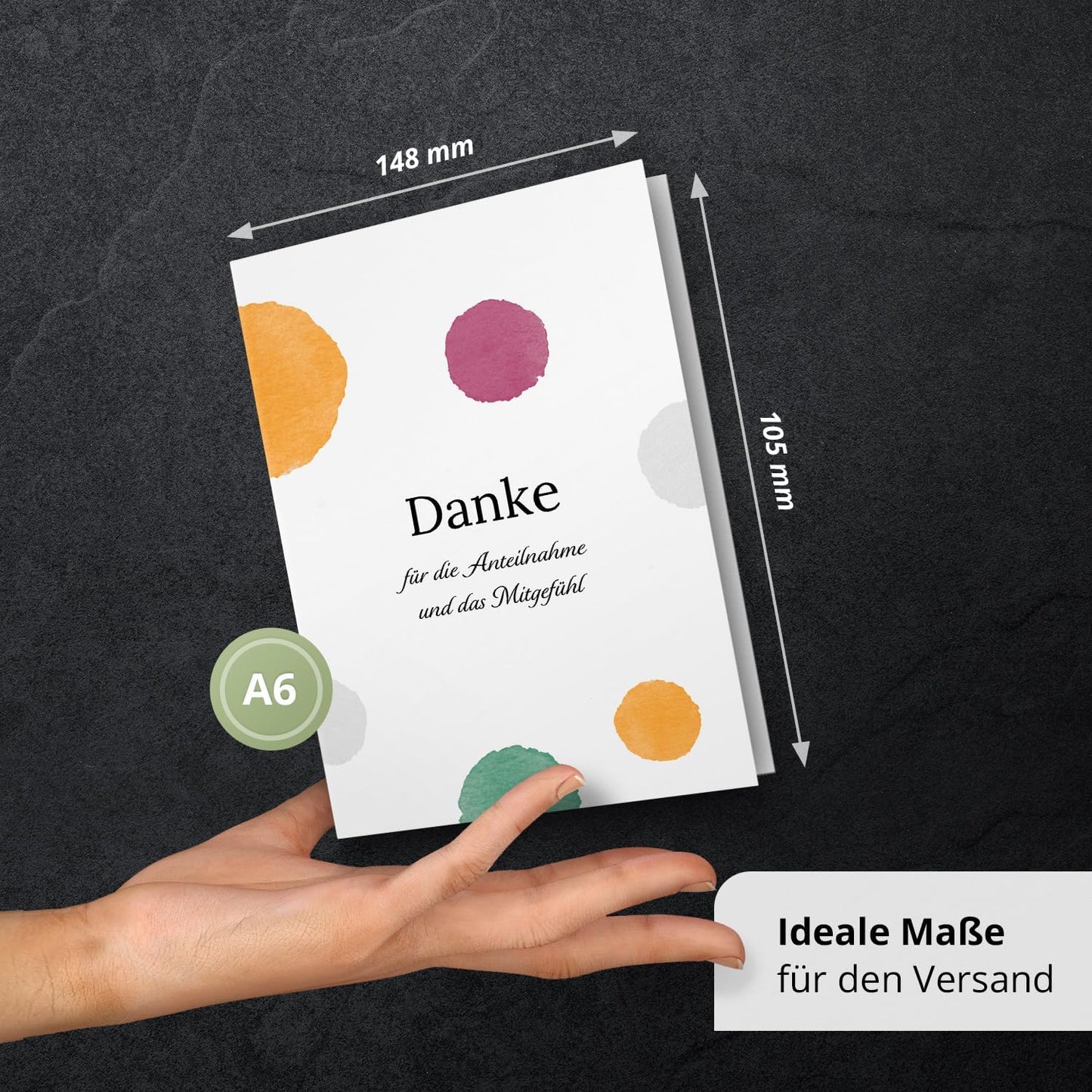 Danksagungskarten Trauer – 10 Klappkarten mit Umschlägen – Motiv: Buntes Danke – Trauerkarten Danksagung mit Text – Dankeskarten Trauer nach Beerdigung