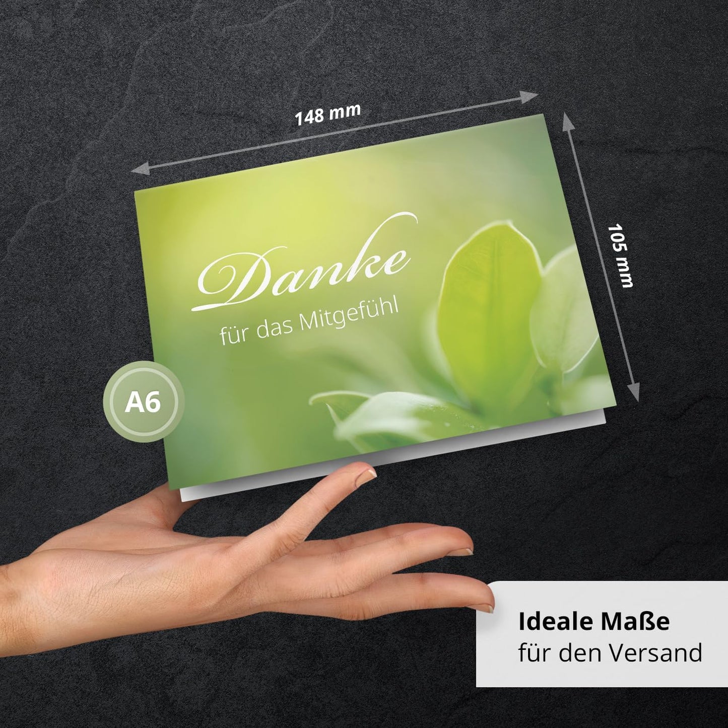 Danksagungskarten Trauer – 10 Klappkarten mit Umschlägen – Motiv: Grüne Natur – Trauerkarten Danksagung mit Text – Dankeskarten Trauer nach Beerdigung