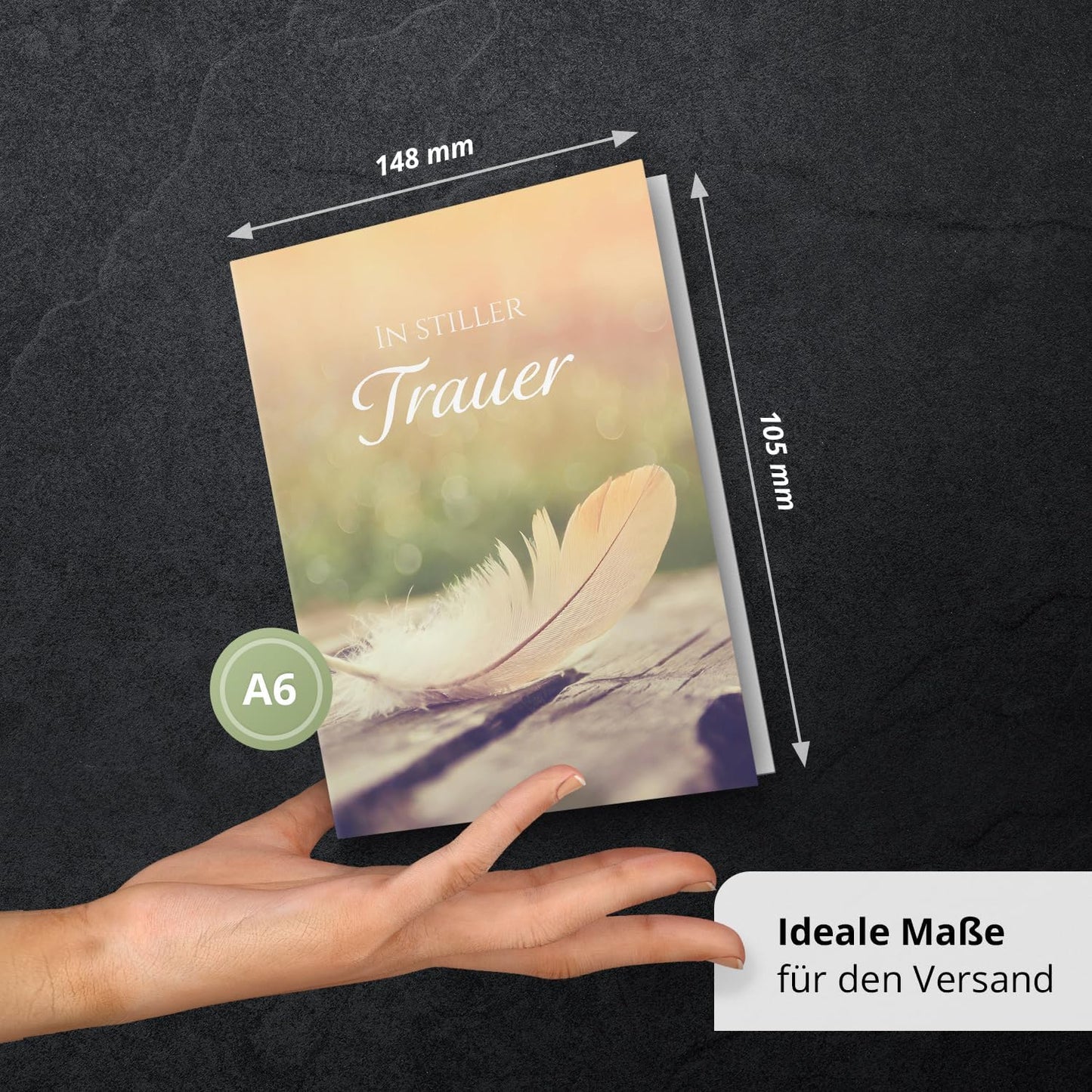 10 Trauerkarten mit Umschlag – Einladung zur Beerdigung oder Trauerfeier | Abschied | Hochwertige Klappkarten zur Todesanzeige – Motiv: Feder