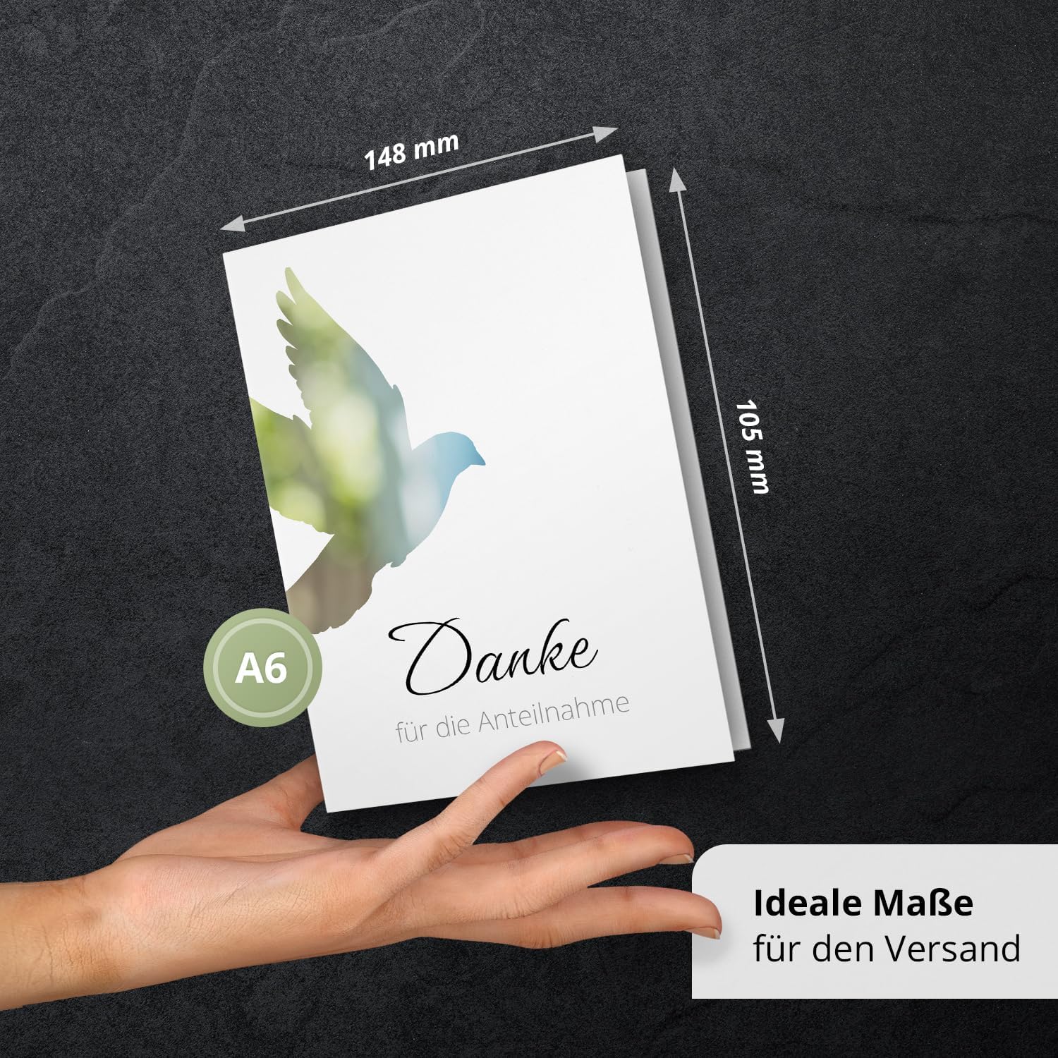 Danksagungskarten Trauer – 10 Klappkarten mit Umschlägen – Motiv: Taube – Trauerkarten Danksagung mit Text – Dankeskarten Trauer nach Beerdigung